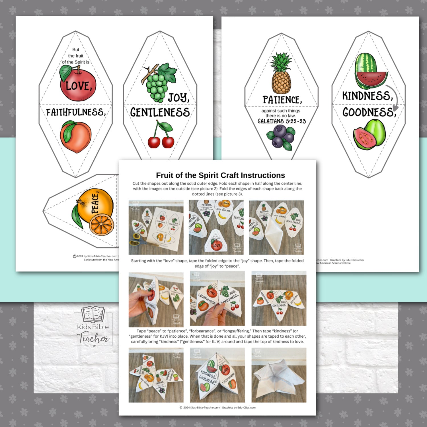 Fruit of the Spirit 3D Paper Craft for Kids featuring Galatians 5:22-23