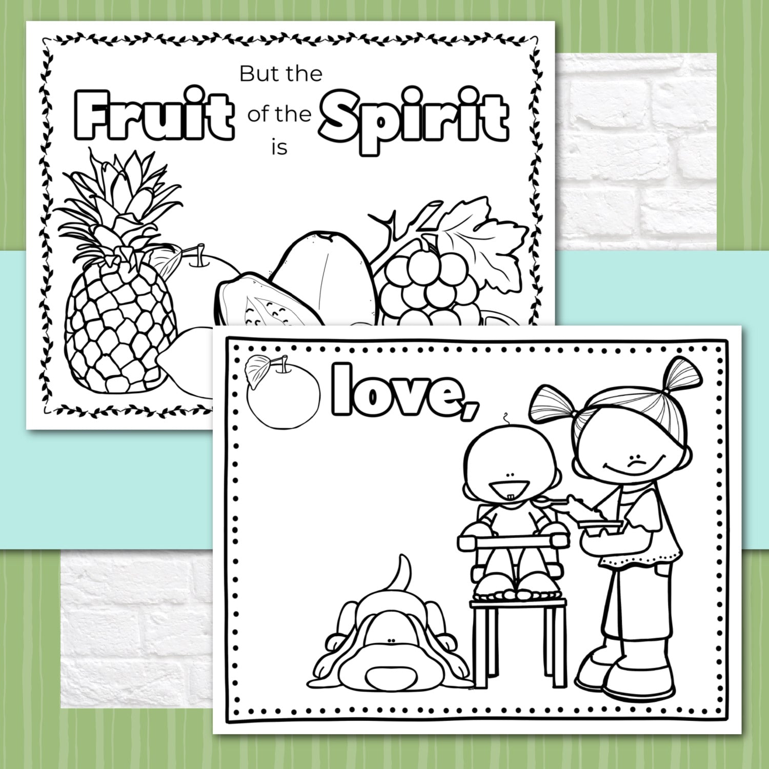 Fruit of the Spirit Activity Booklet Pages and Mini Cards in Black and White