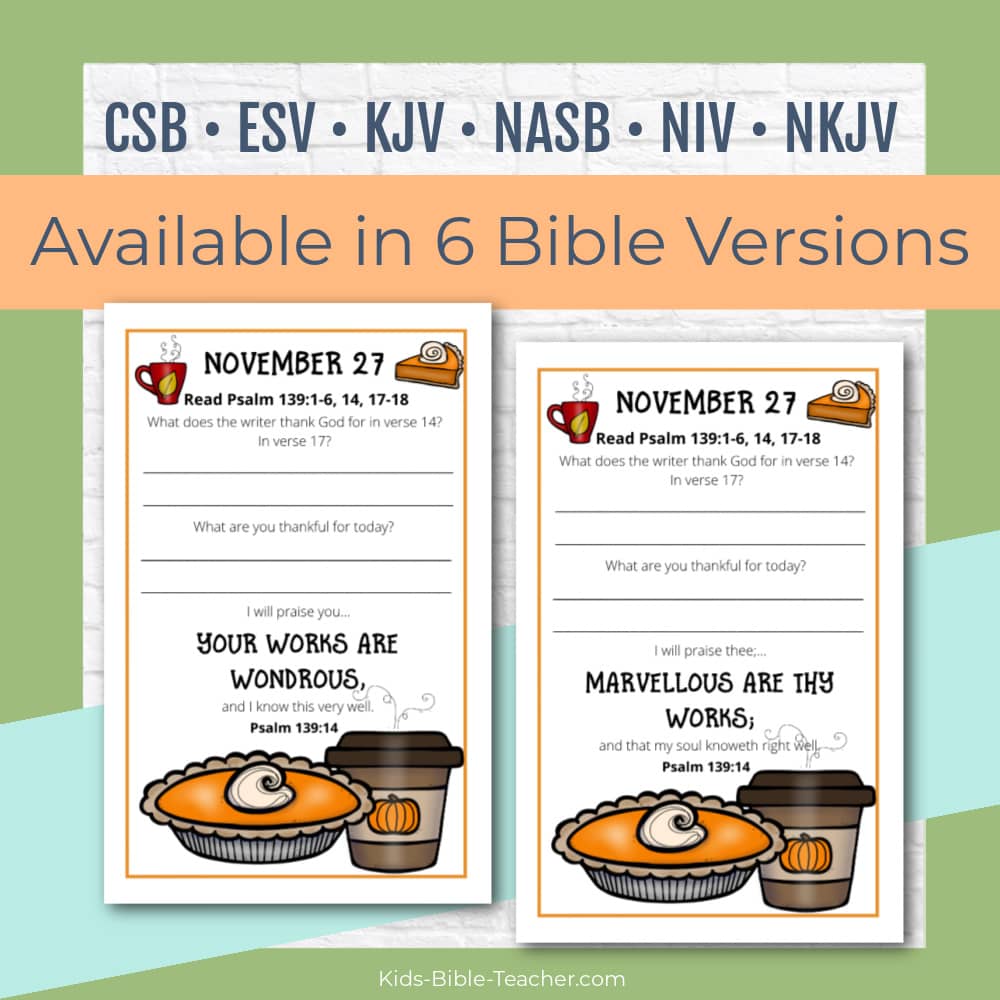 Gratitude Journal Pages with Thanksgiving Bible Verses, NOVEMBER Edition