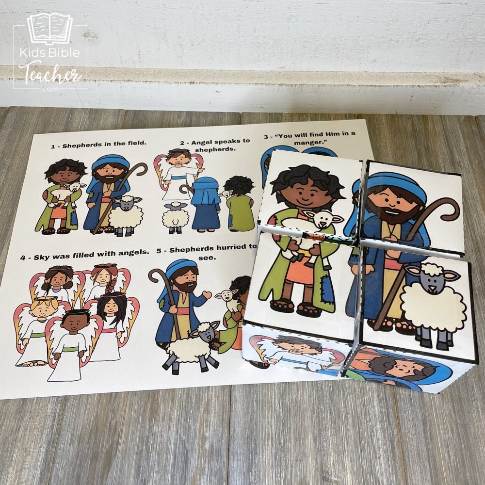 Shepherds and Angels Bible Puzzle Cube Christmas Nativity Craft