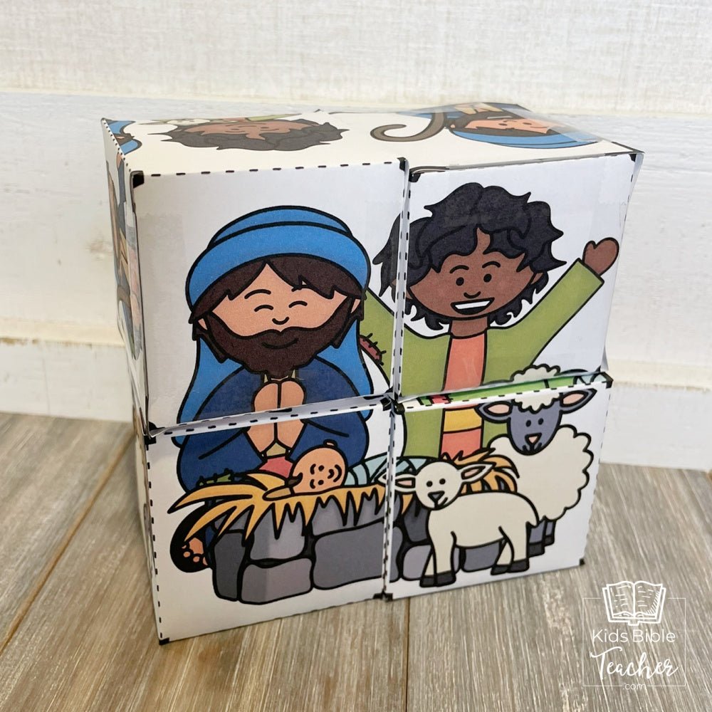 Shepherds and Angels Bible Puzzle Cube Christmas Nativity Craft