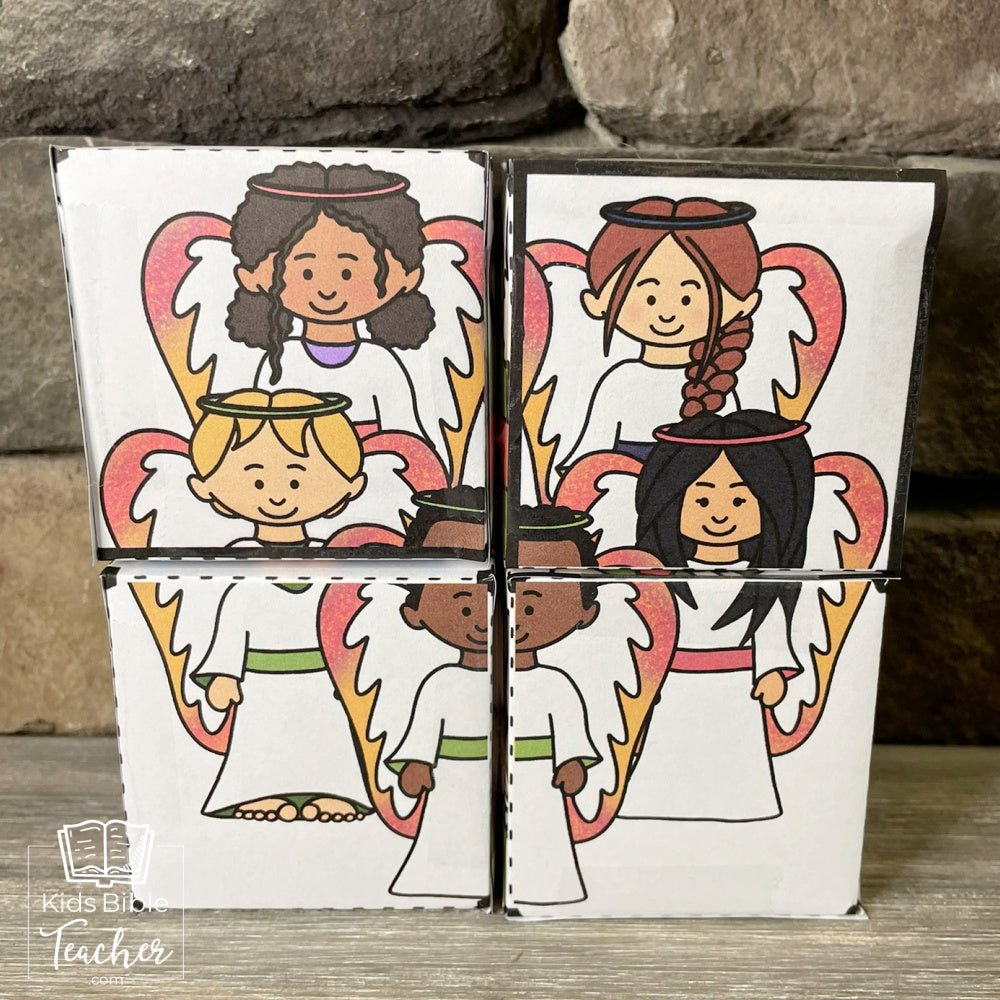 Shepherds and Angels Bible Puzzle Cube Christmas Nativity Craft