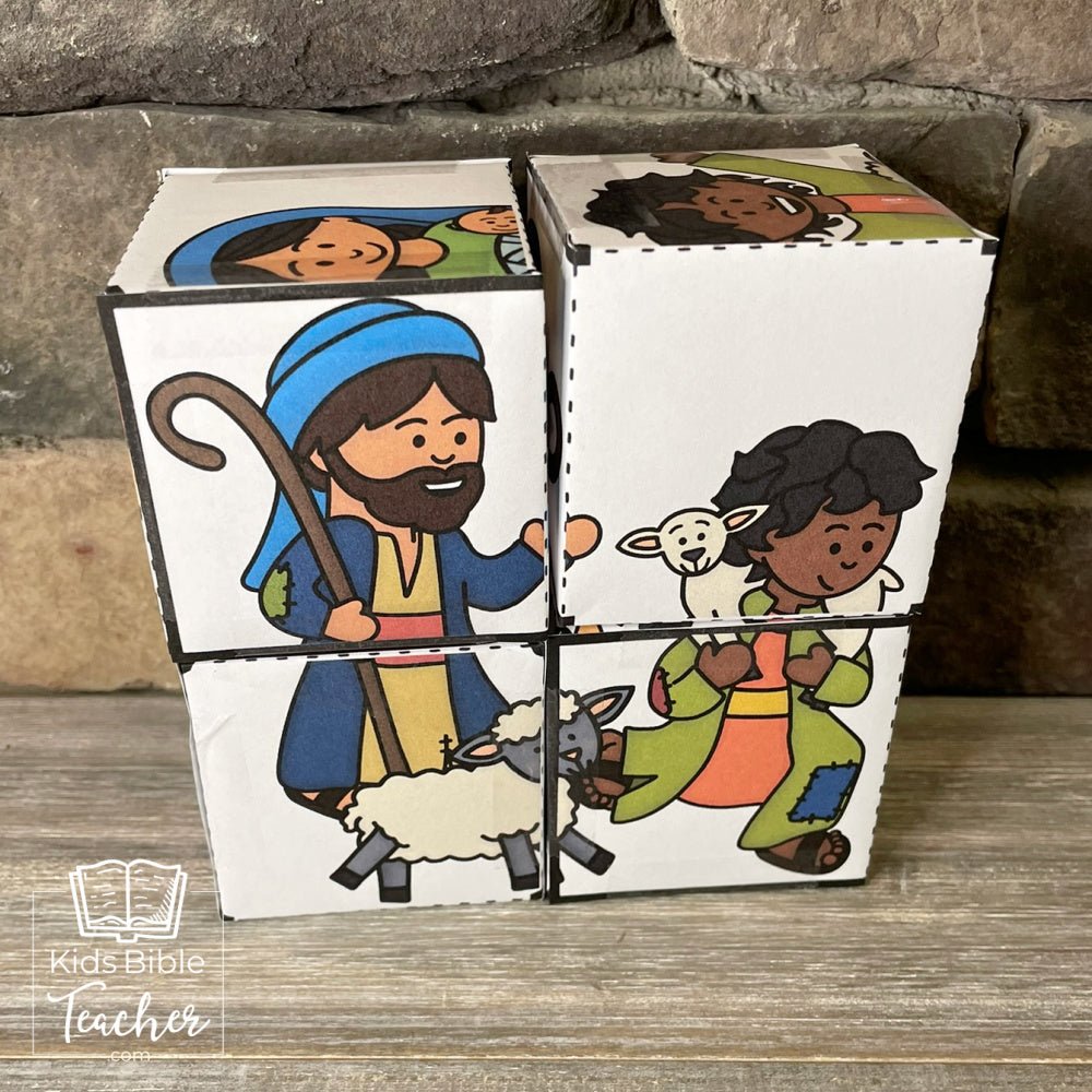 Shepherds and Angels Bible Puzzle Cube Christmas Nativity Craft