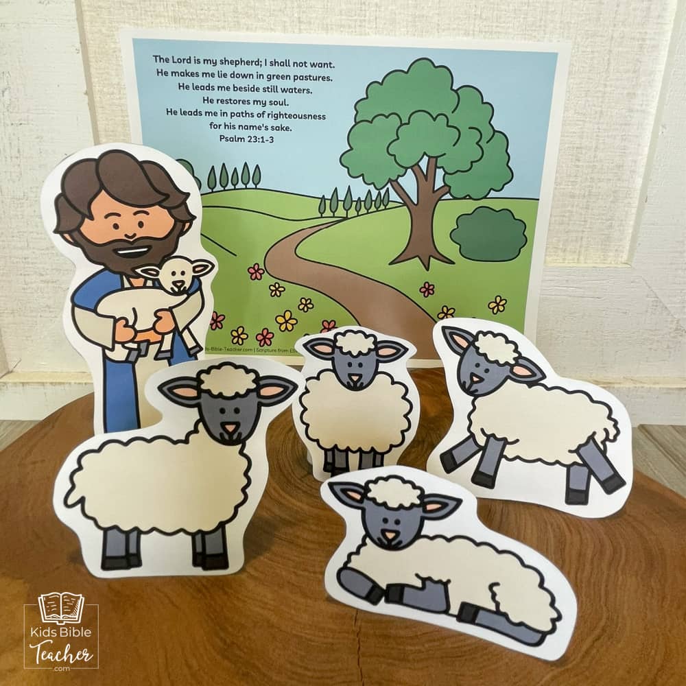 Psalm 23 Bible Craft for Kids | Stand Up Shepherd Sheep Paper Dolls | Bible Stick Puppets