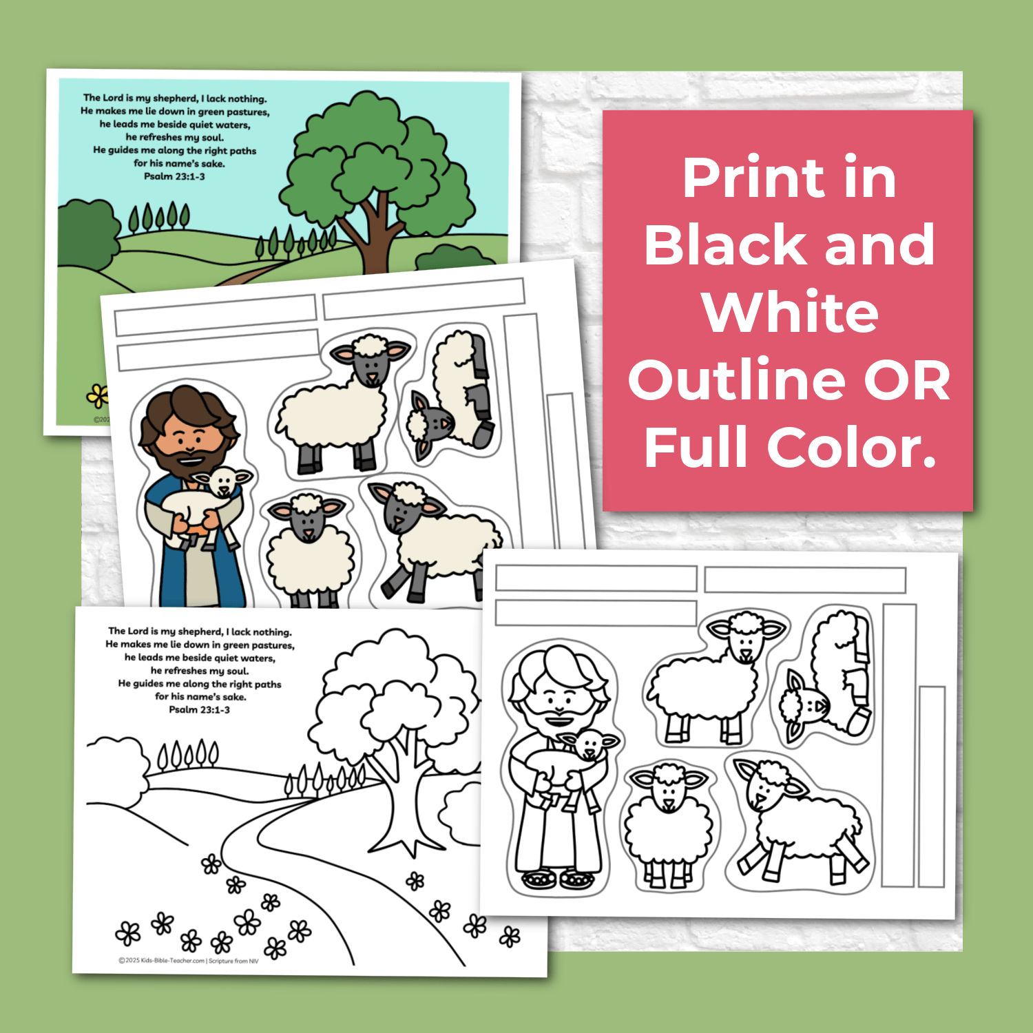 Psalm 23 Bible Craft for Kids | Stand Up Shepherd Sheep Paper Dolls | Bible Stick Puppets
