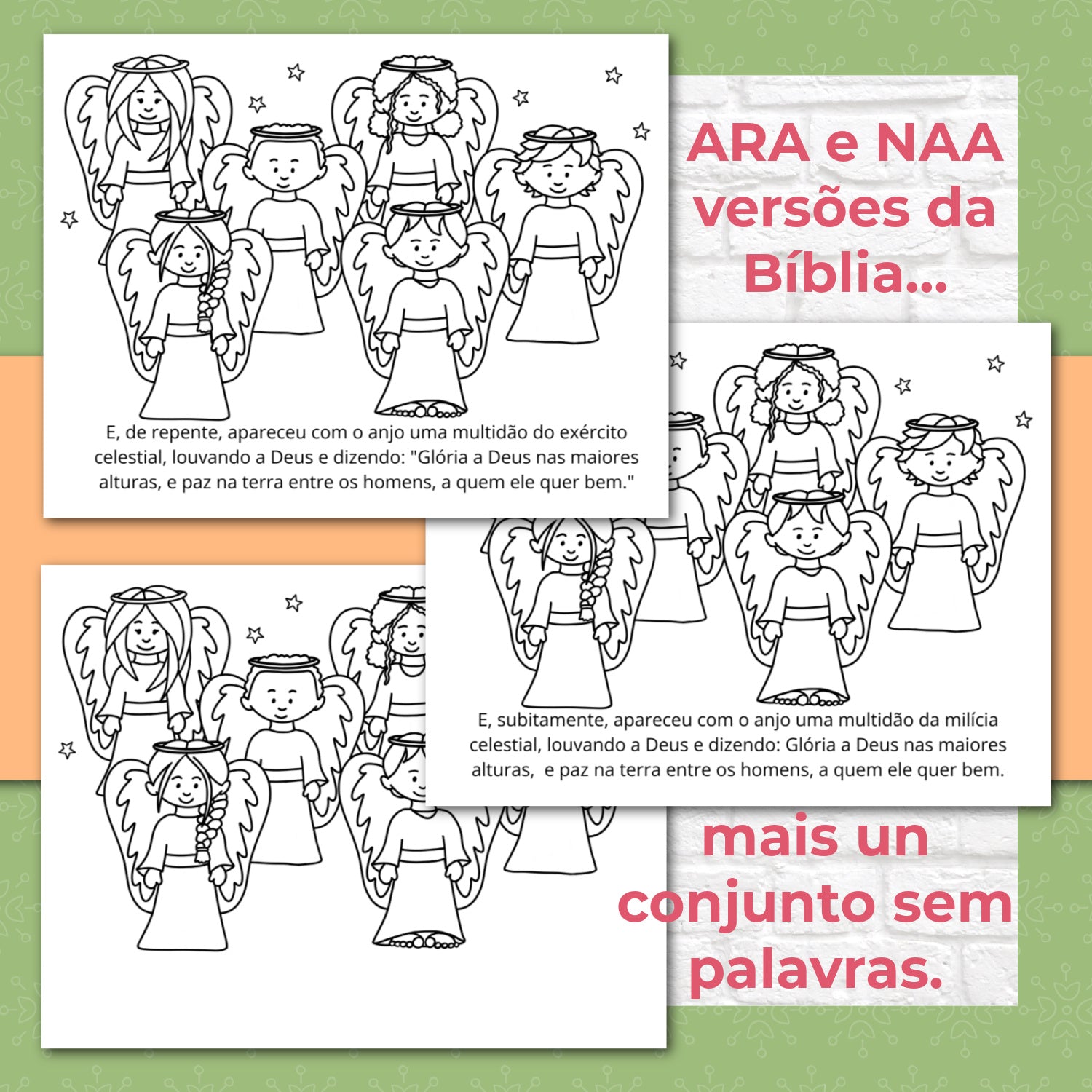 The Story of the Shepherds Christmas Bible Coloring Pages and Mini Cards in Portuguese | Desenhos para Colorir e Minicartões - A História dos Pastores e Anjos, Lucas 2:8-20