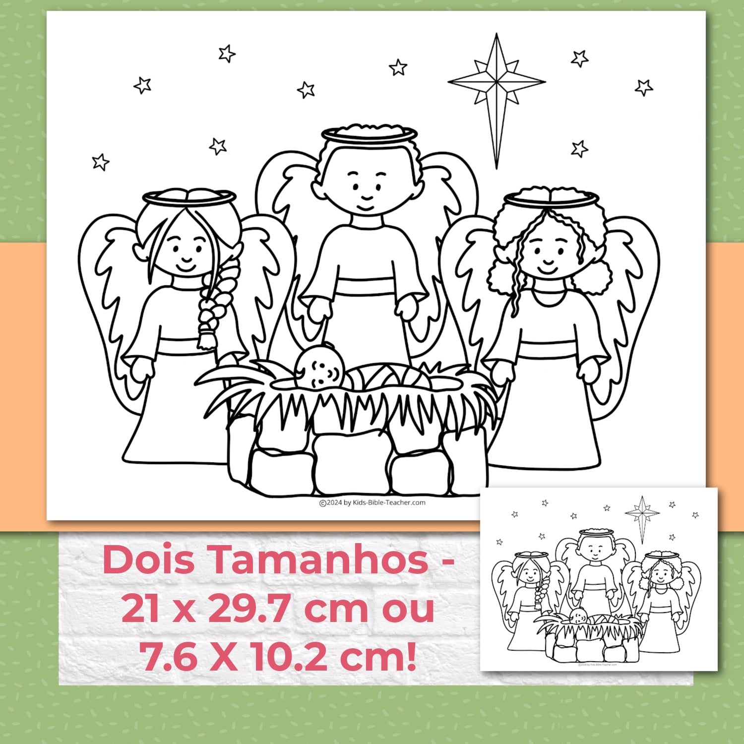 The Story of the Shepherds Christmas Bible Coloring Pages and Mini Cards in Portuguese | Desenhos para Colorir e Minicartões - A História dos Pastores e Anjos, Lucas 2:8-20