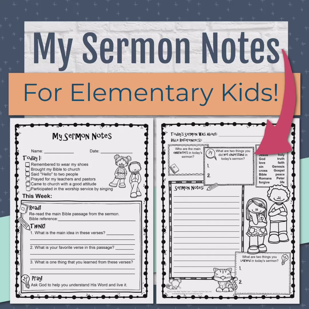 My Sermon Notes Printables for Kids, Elementary Level, Instant Download