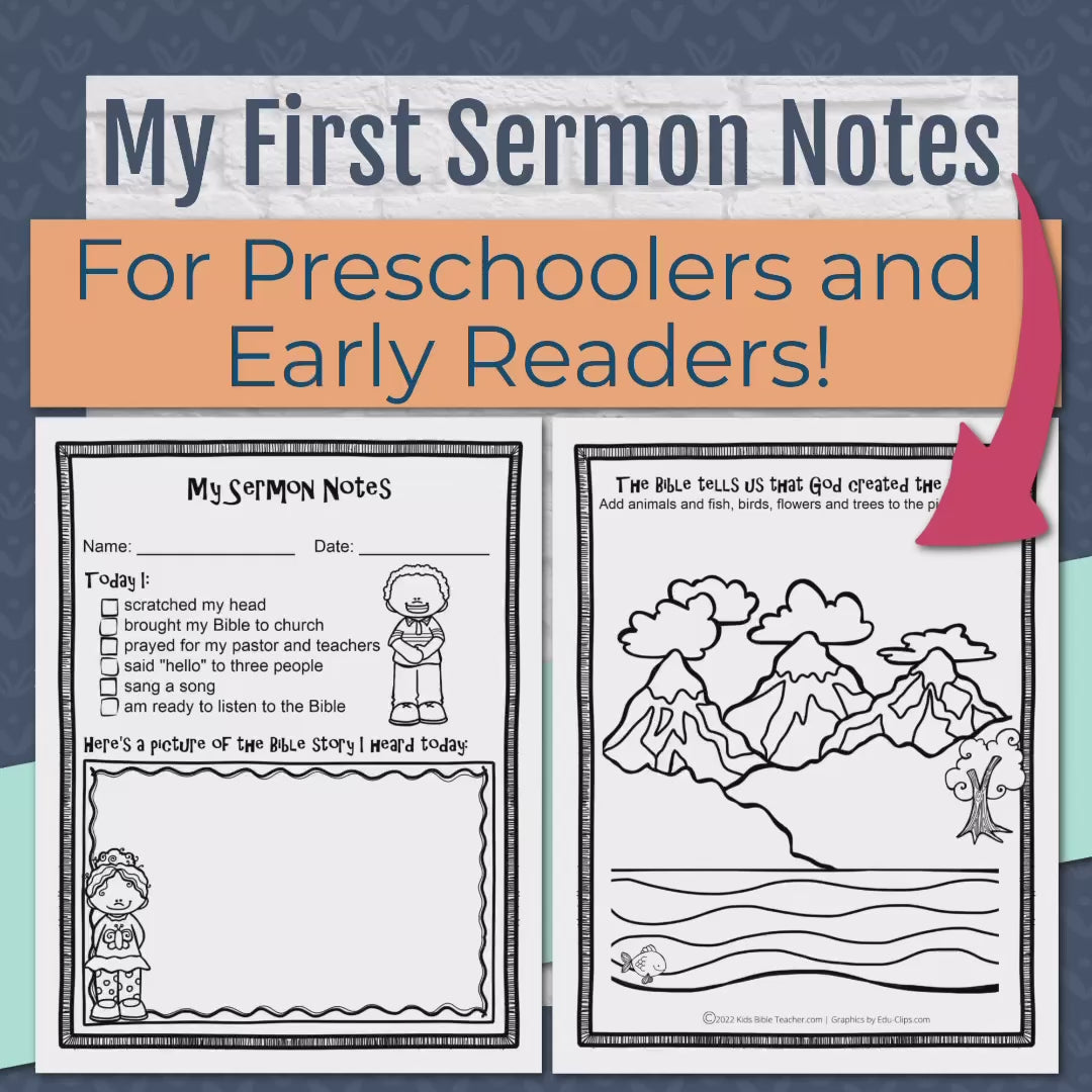 My First Sermon Notes Printables for Preschoolers and Early Readers, Instant Download