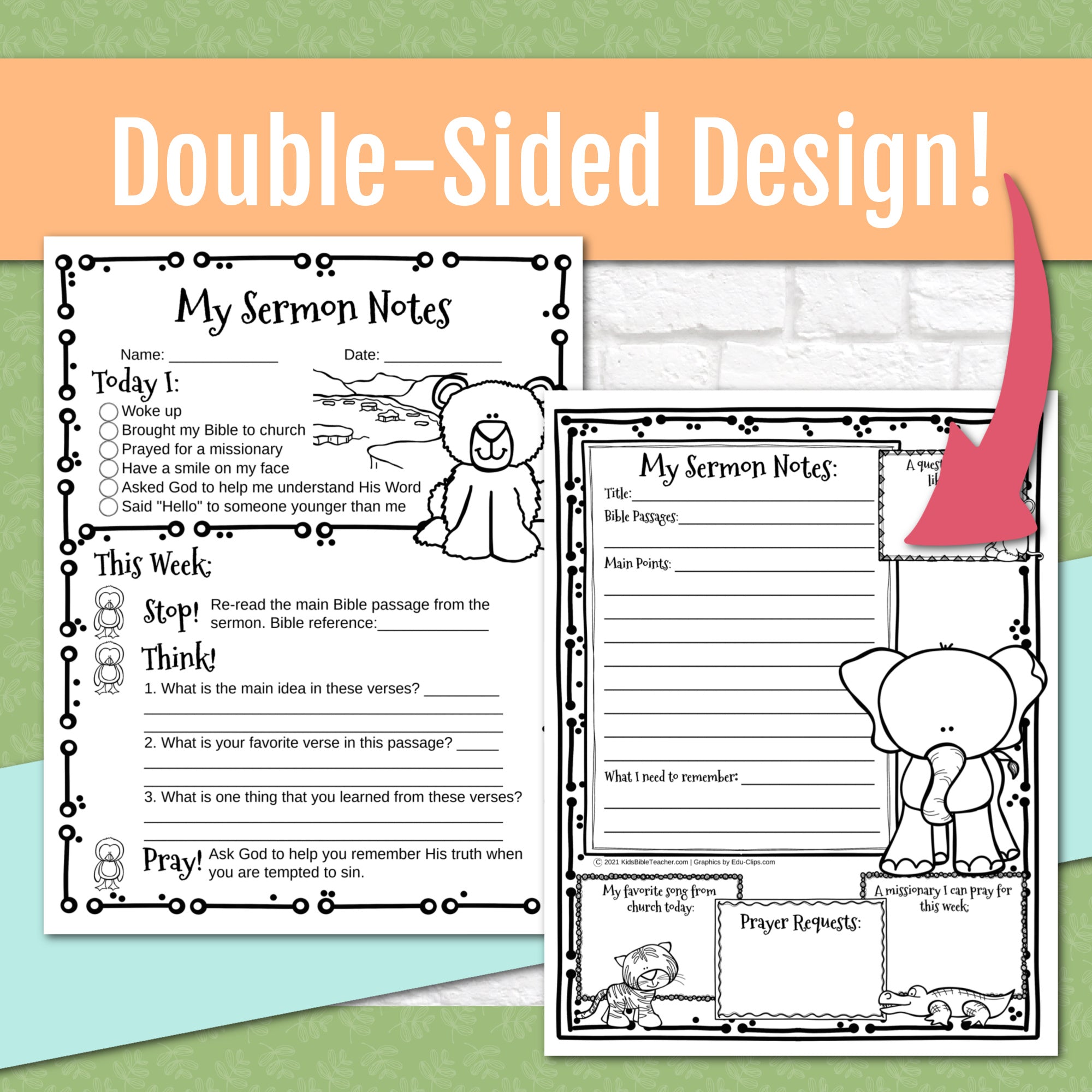 Animal Sermon Notes for Kids, Elementary Level, Instant Download