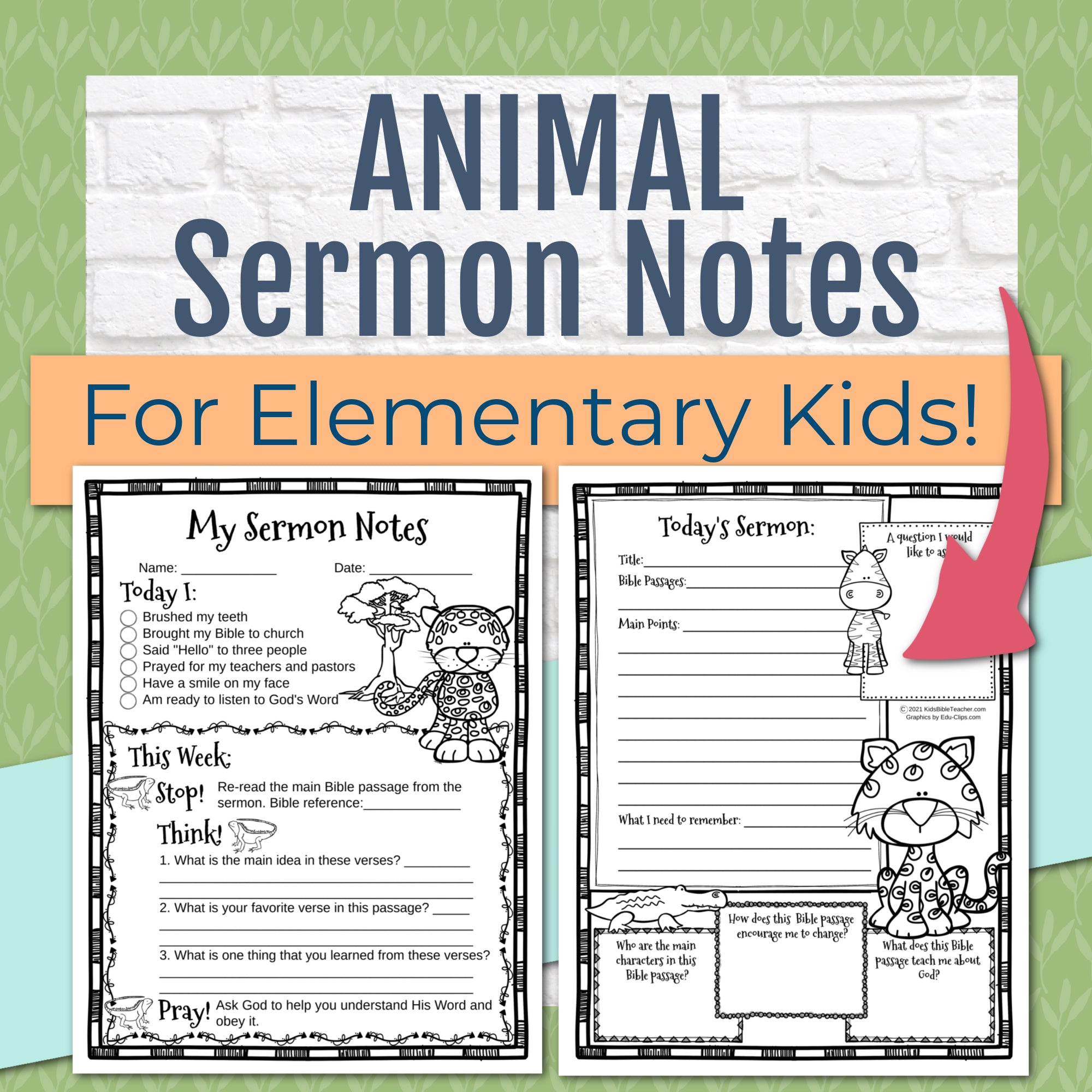 Animal Sermon Notes for Kids, Elementary Level, Instant Download