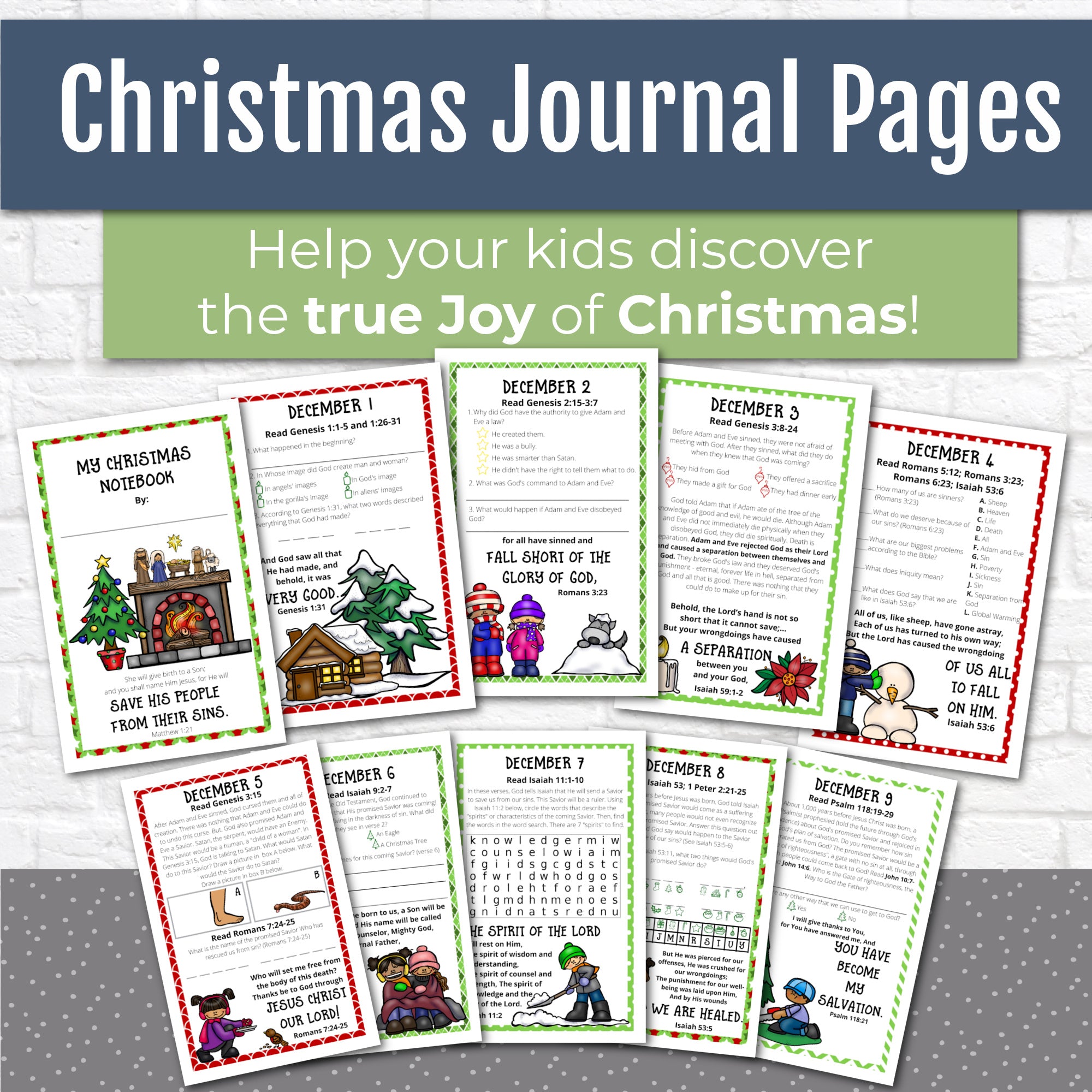 December Journal Pages with Bible Verses - Christmas Journal Pages for Advent