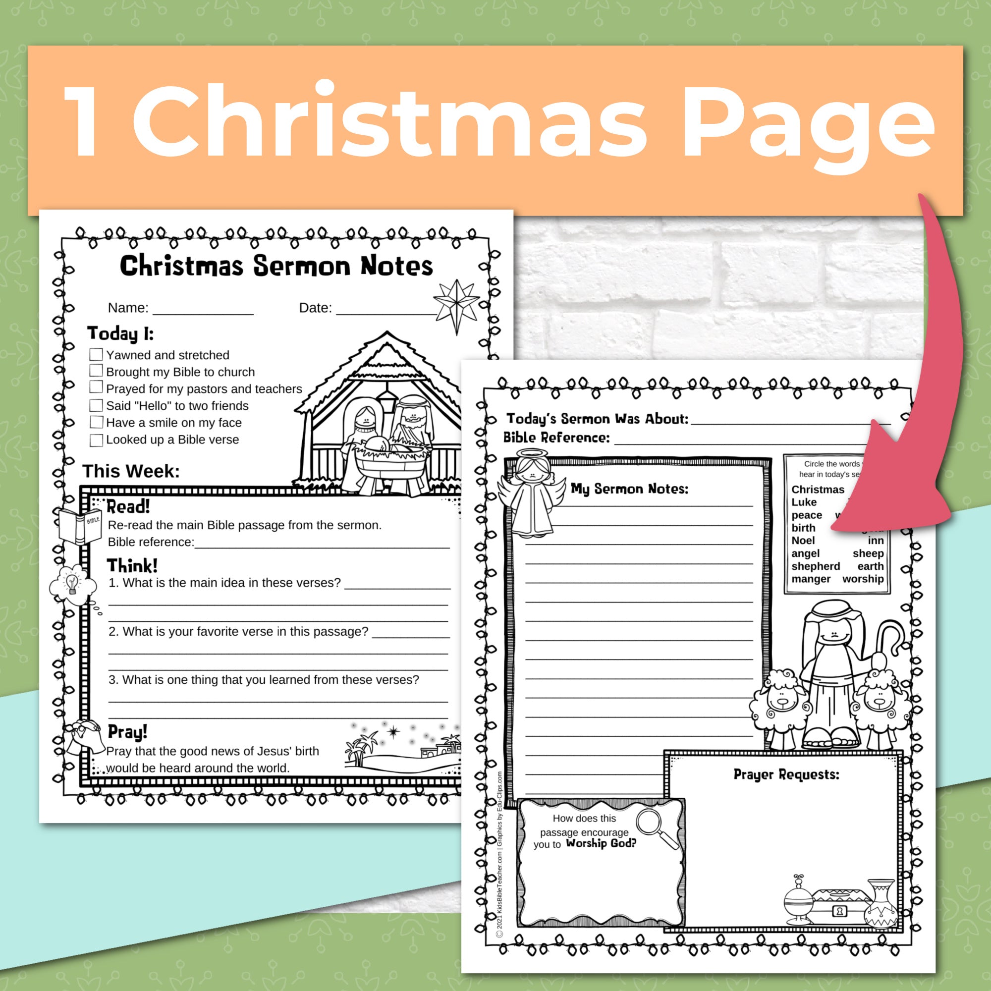 Seasonal and Holidays Sermon Notes Pack for Kids, Instant DIGITAL DOWNLOAD