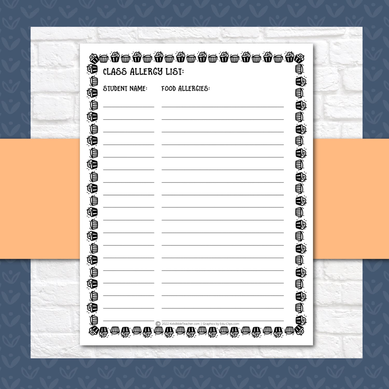 Weekly Classroom Snack Forms for Sunday School or Weekly Bible Club