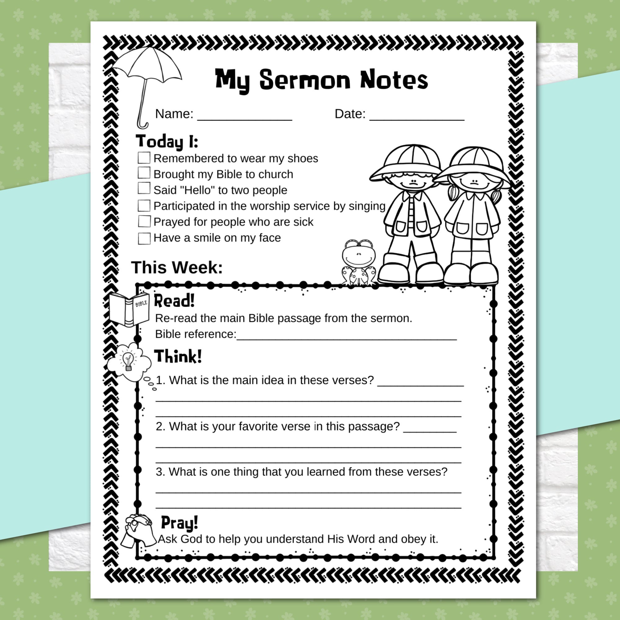 Seasonal and Holidays Sermon Notes Pack for Kids, Instant DIGITAL DOWNLOAD