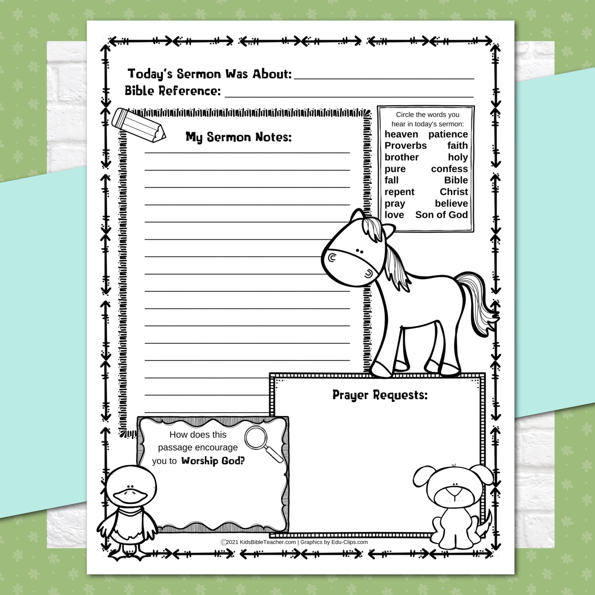 Seasonal and Holidays Sermon Notes Pack for Kids, Instant DIGITAL DOWNLOAD