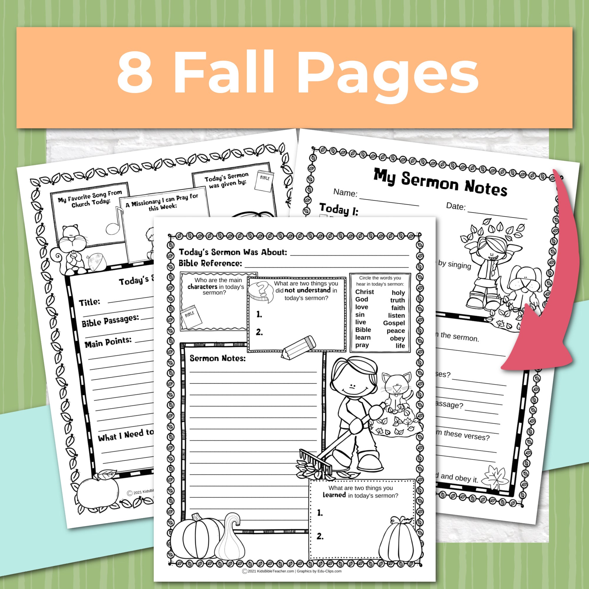 Seasonal and Holidays Sermon Notes Pack for Kids, Instant DIGITAL DOWNLOAD