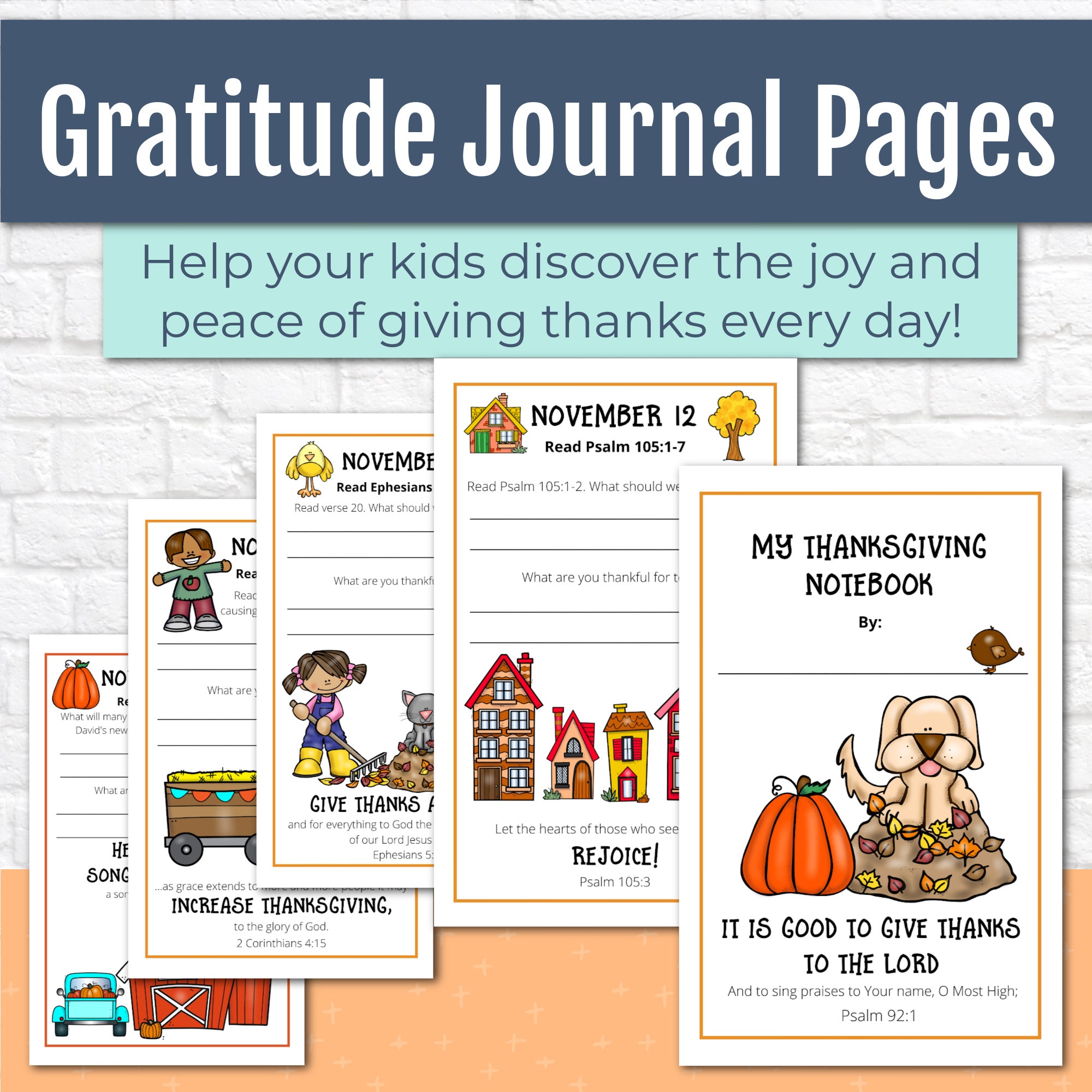 Gratitude Journal Pages with Thanksgiving Bible Verses, NOVEMBER Edition