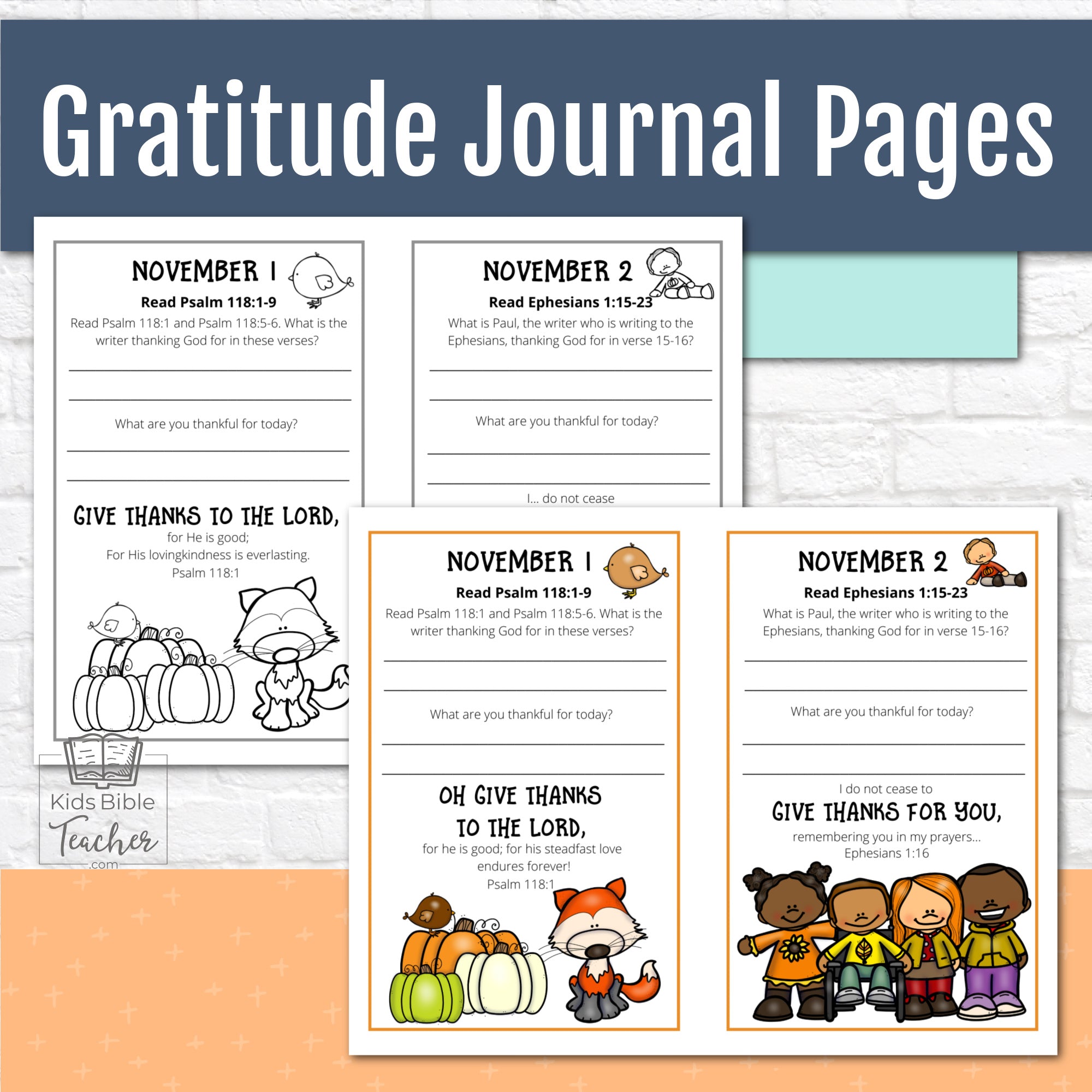 Gratitude Journal Pages with Thanksgiving Bible Verses, NOVEMBER Edition