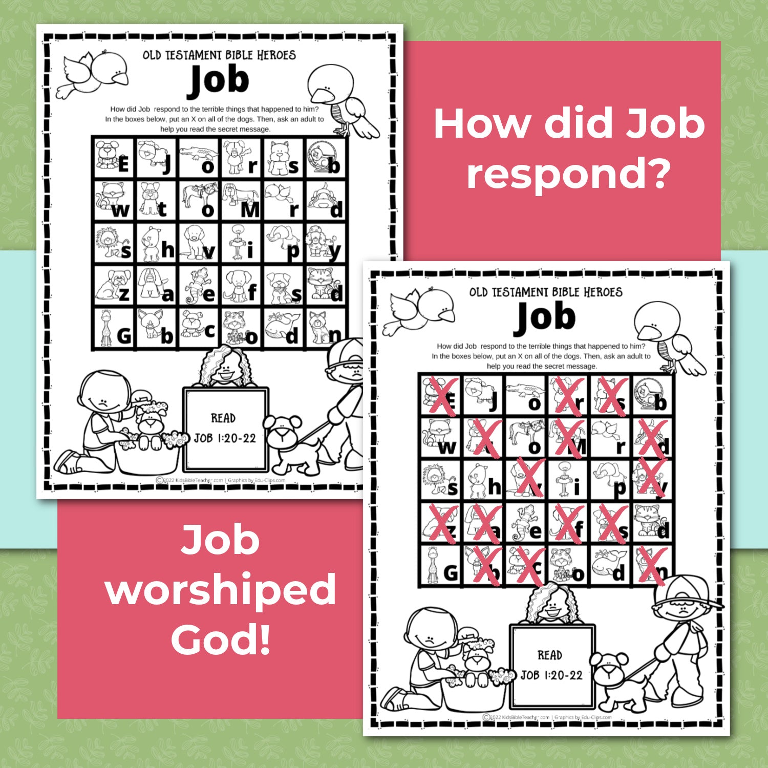 Job Bible Story Activity Pages in 3 Levels for Kindergarten through 6th Grade