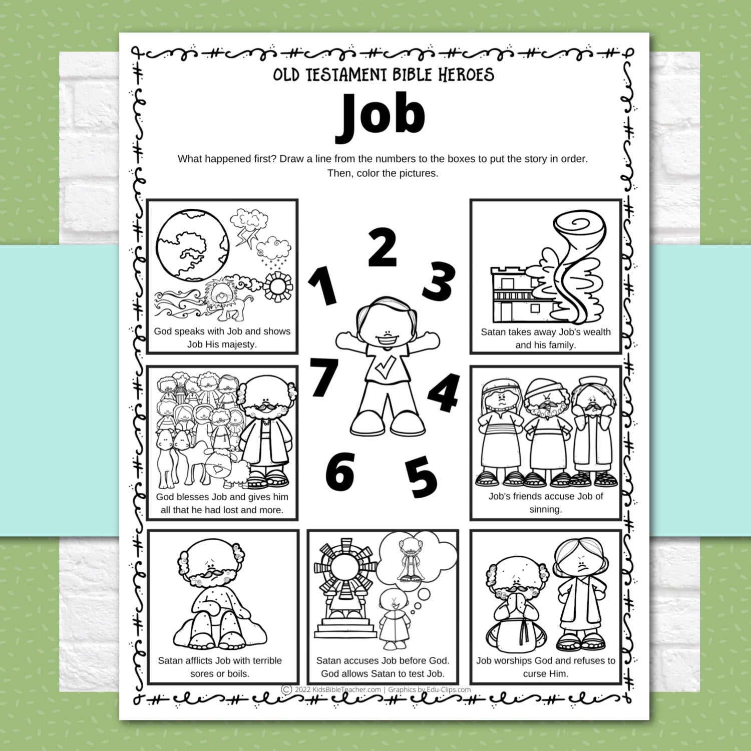 Job Bible Story Activity Pages in 3 Levels for Kindergarten through 6th Grade