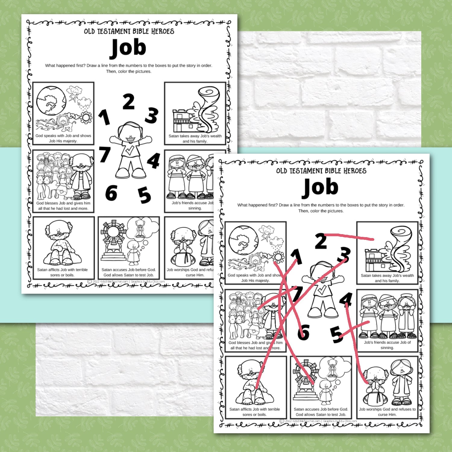 Job Bible Story Activity Pages in 3 Levels for Kindergarten through 6th Grade