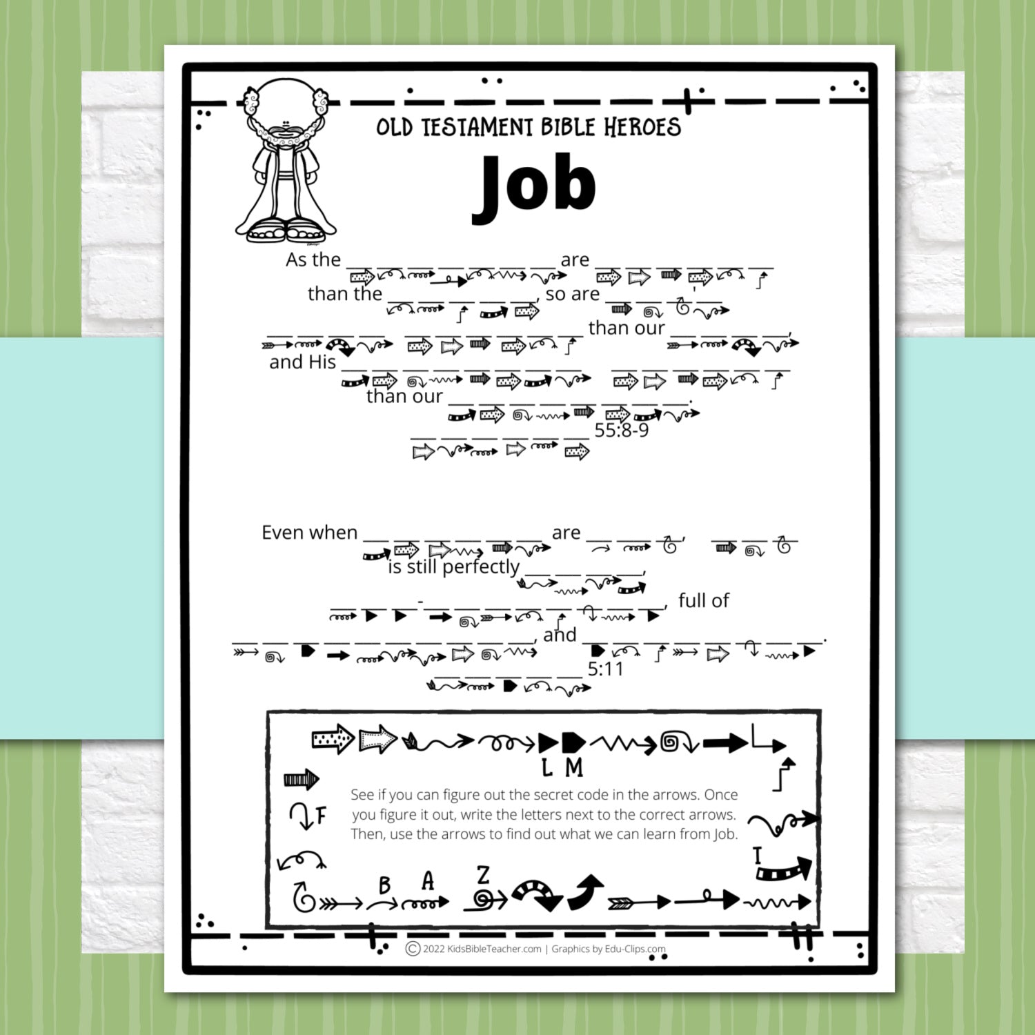 Job Bible Story Activity Pages in 3 Levels for Kindergarten through 6th Grade