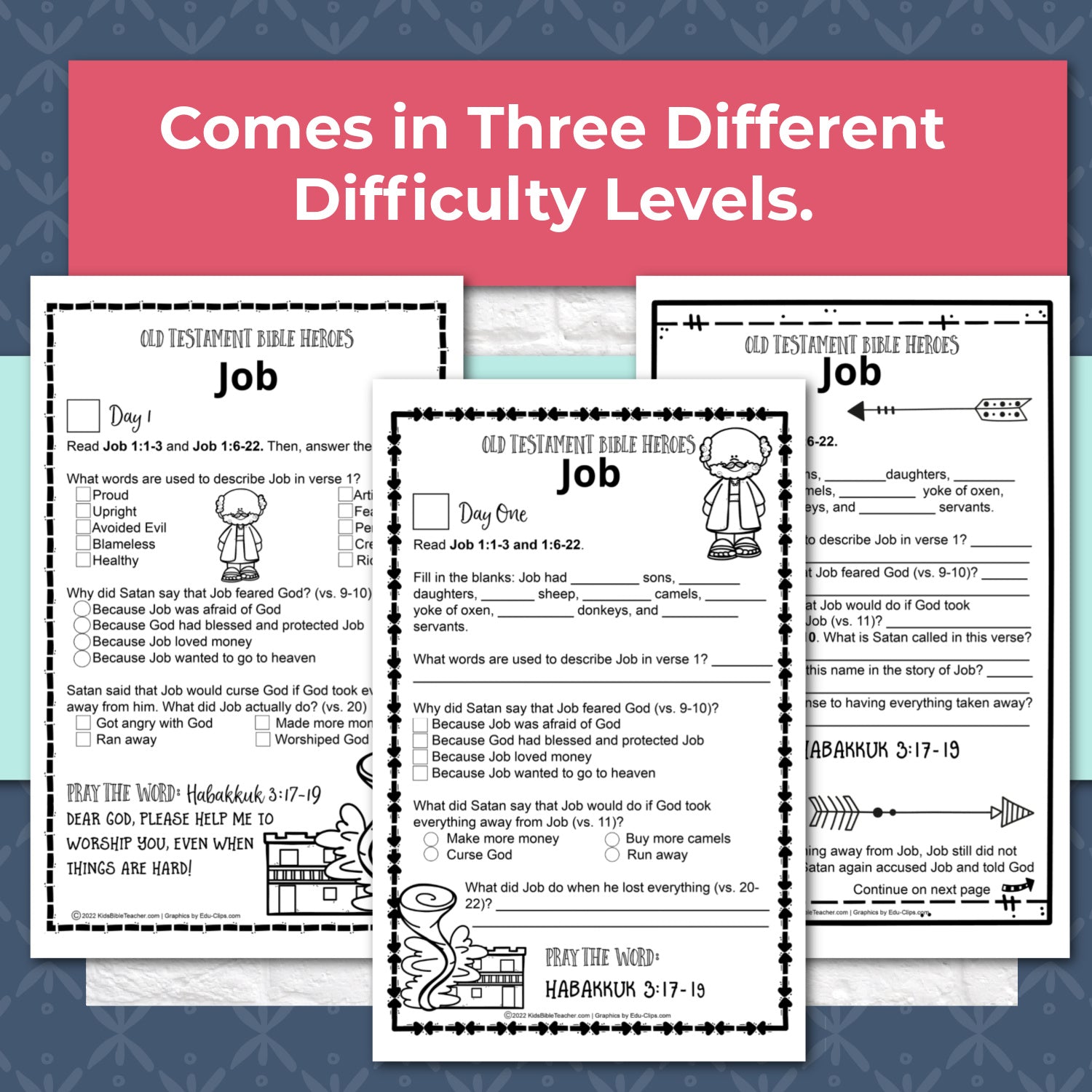 Story of Job Bible Reading Pages - 1 Week Bible Reading Plan for 1st - 6th Grade