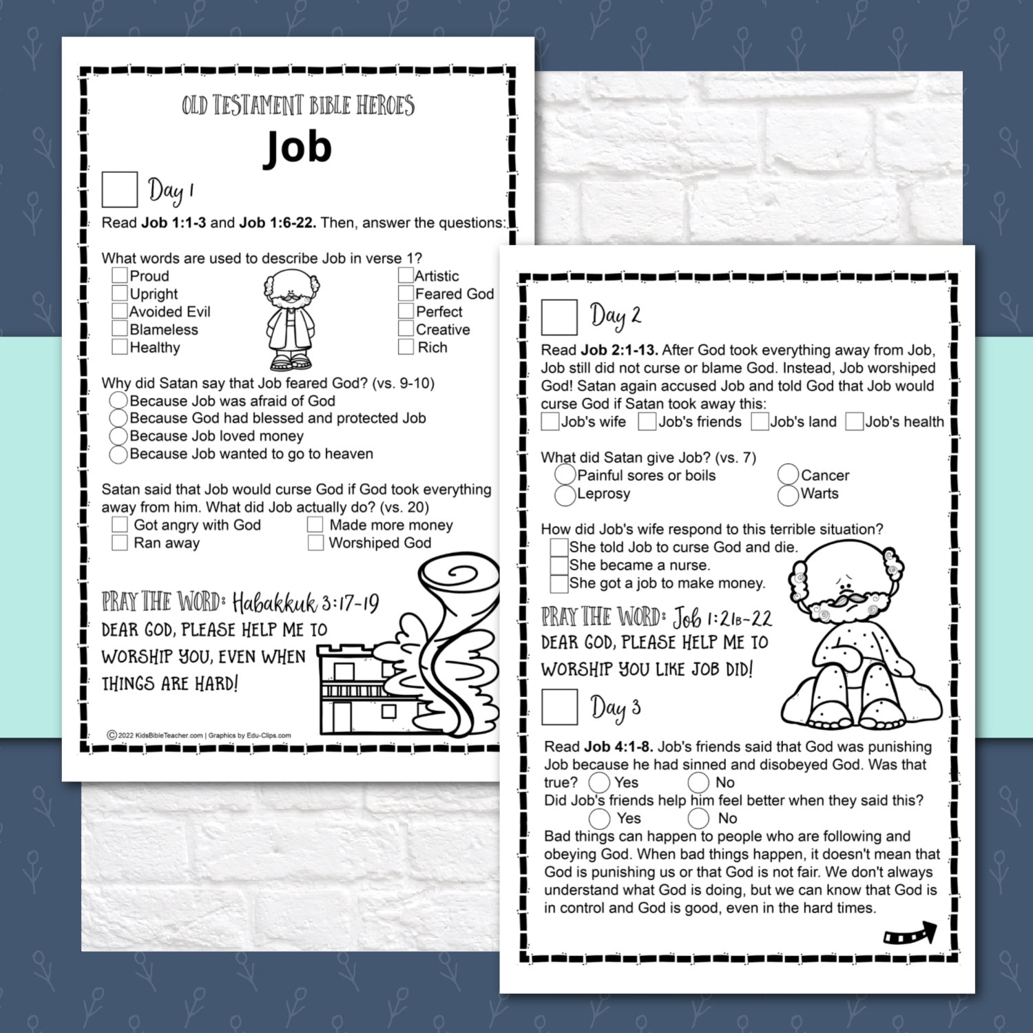 Story of Job Bible Reading Pages - 1 Week Bible Reading Plan for 1st - 6th Grade