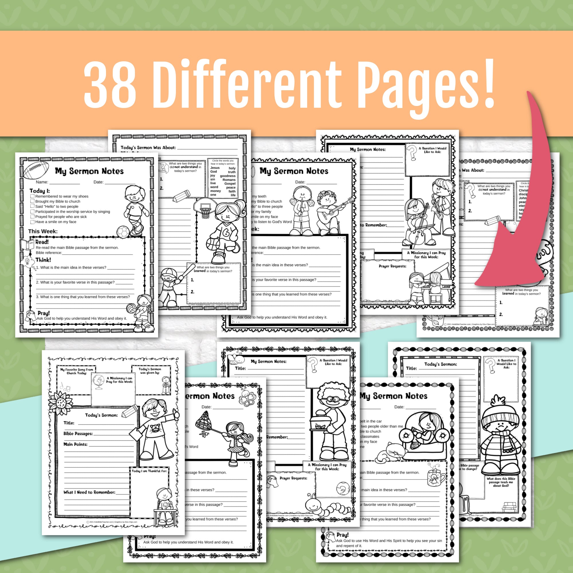 Seasonal and Holidays Sermon Notes Pack for Kids, Instant DIGITAL DOWNLOAD