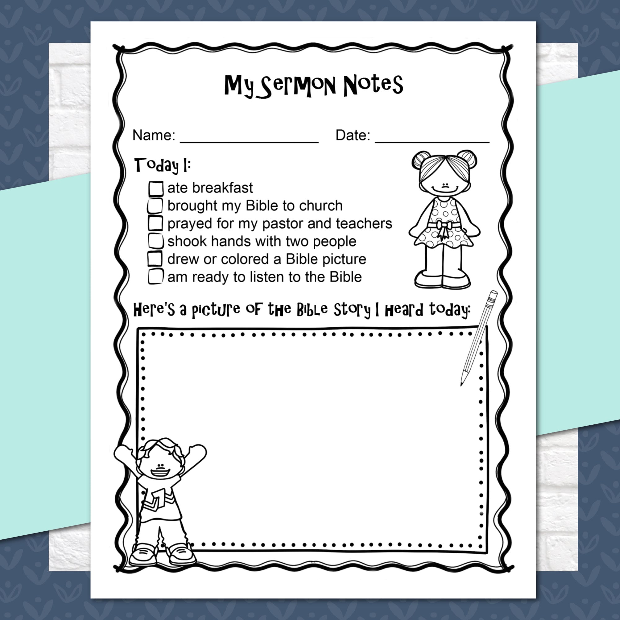 My First Sermon Notes Printables for Preschoolers and Early Readers, Instant Download