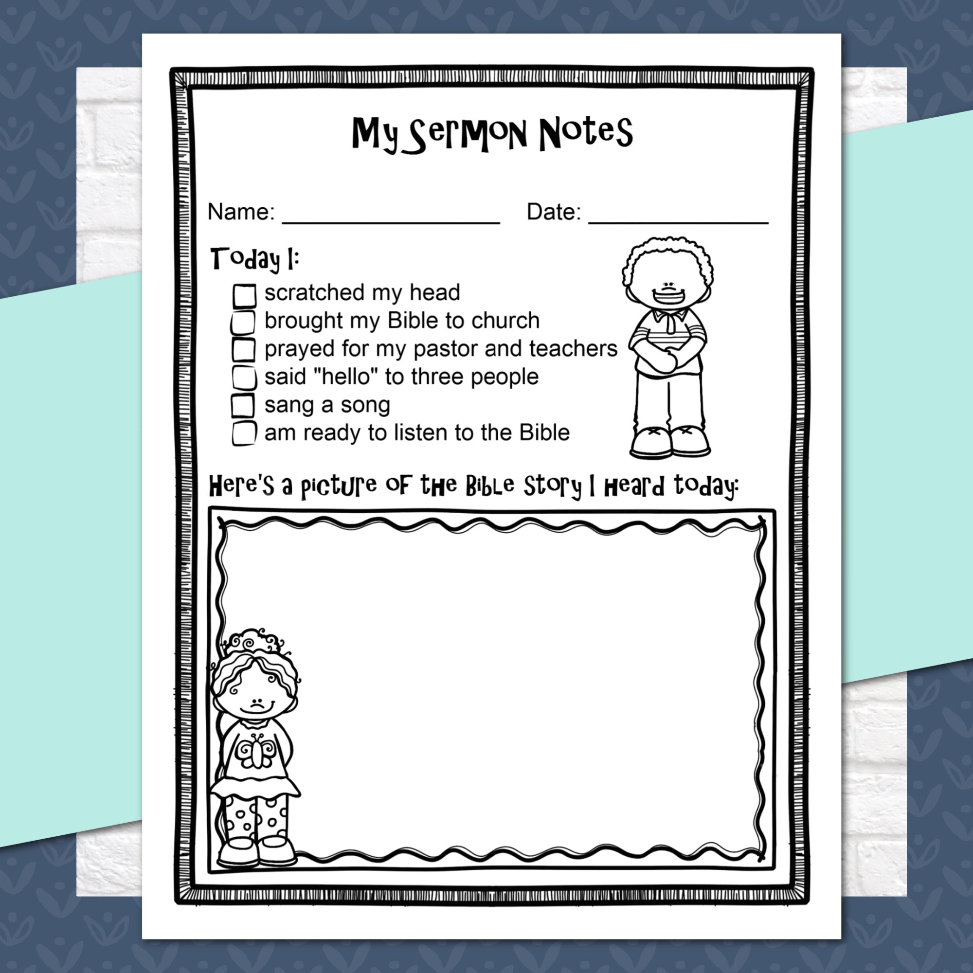 My First Sermon Notes Printables for Preschoolers and Early Readers, Instant Download