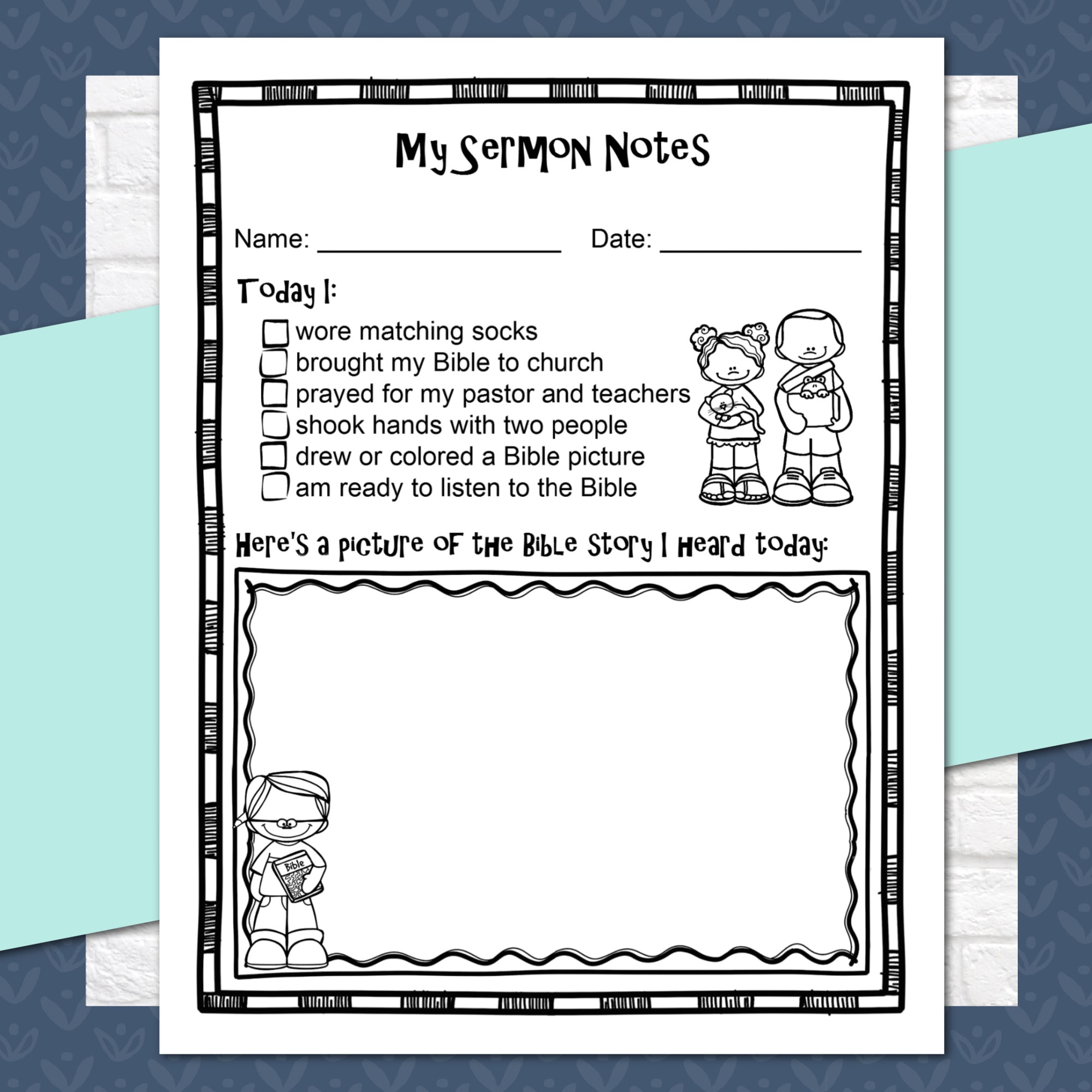 My First Sermon Notes Printables for Preschoolers and Early Readers, Instant Download