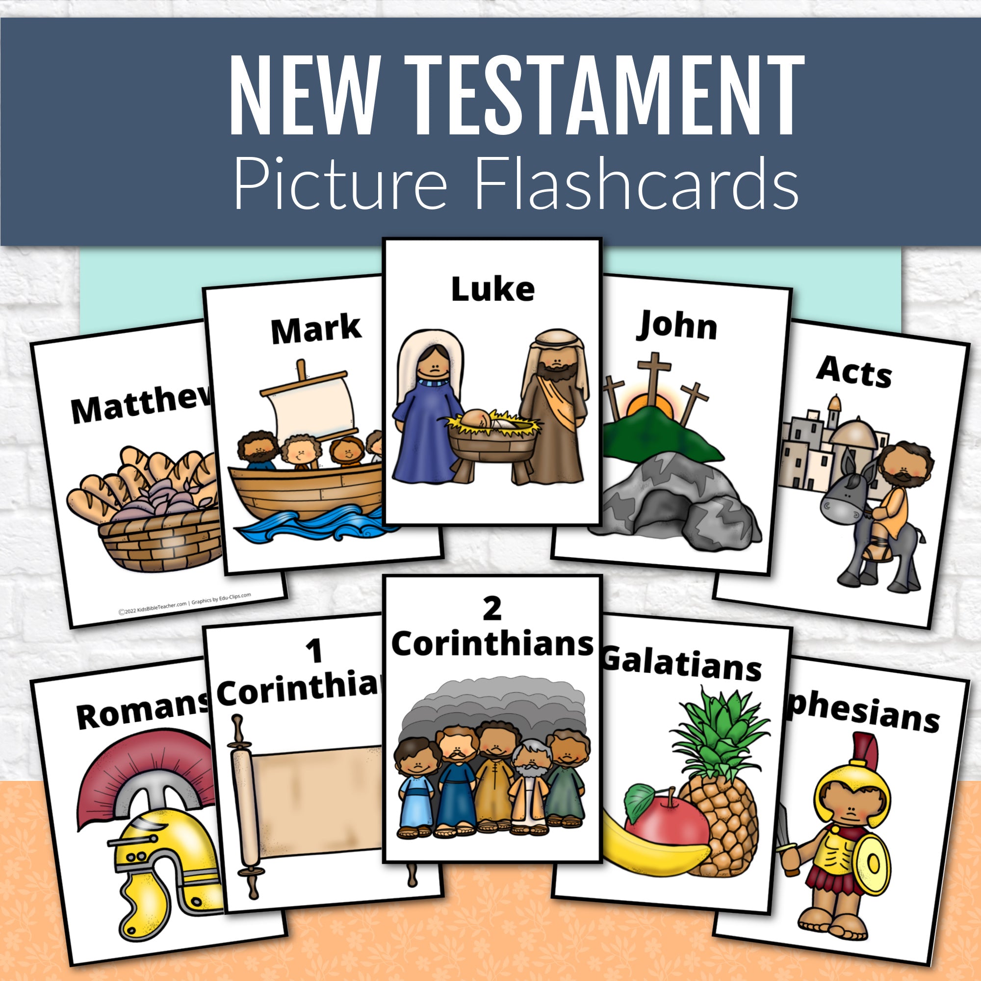 New Testament Books of the Bible Flash Cards with Pictures for Kids