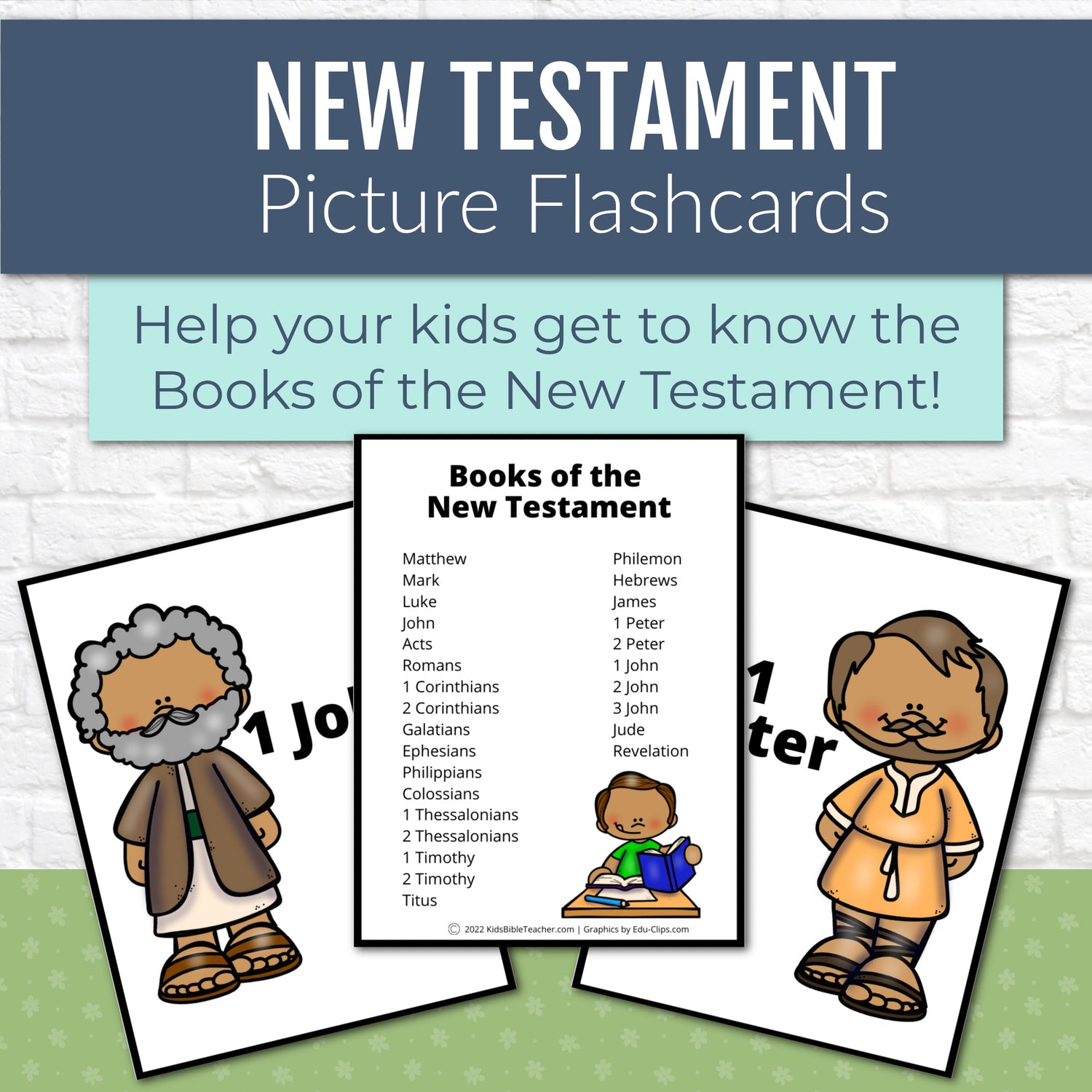 New Testament Books of the Bible Flash Cards with Pictures for Kids