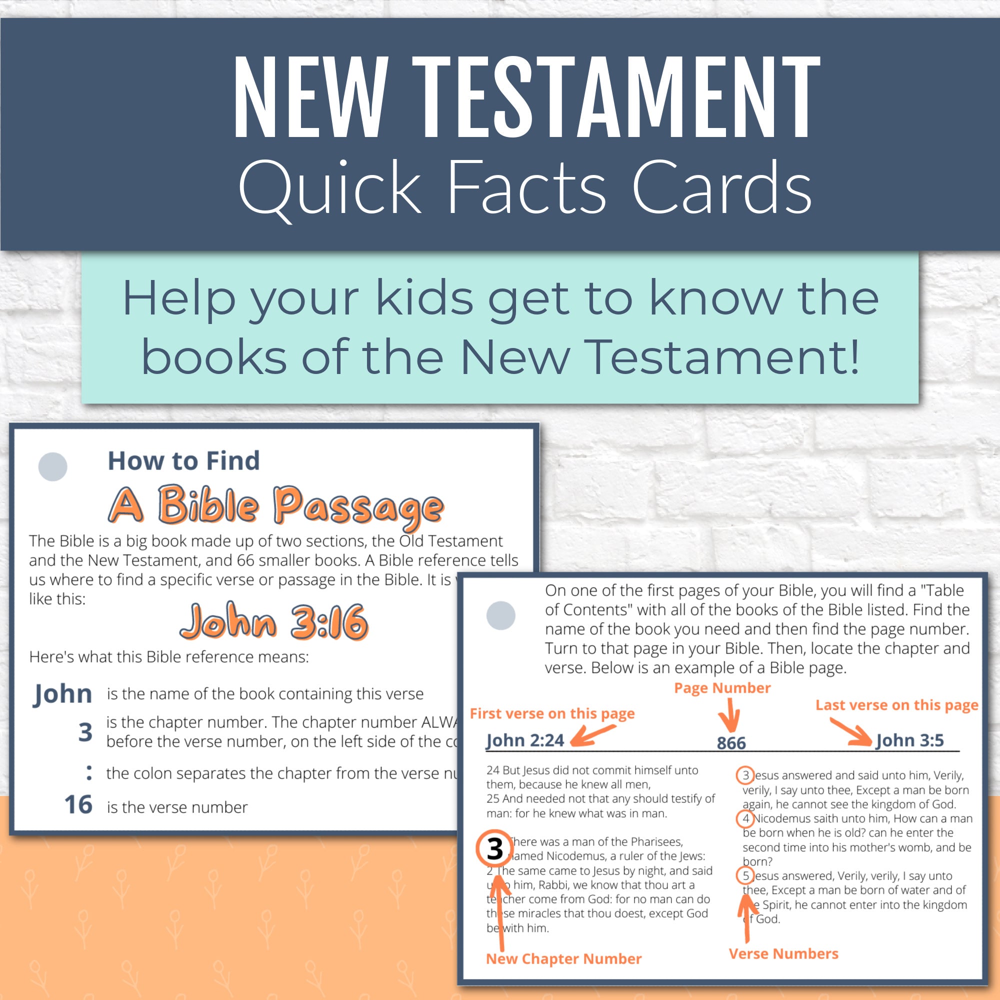 New Testament Books of the Bible Quick Facts Cards, Instant DIGITAL DOWNLOAD