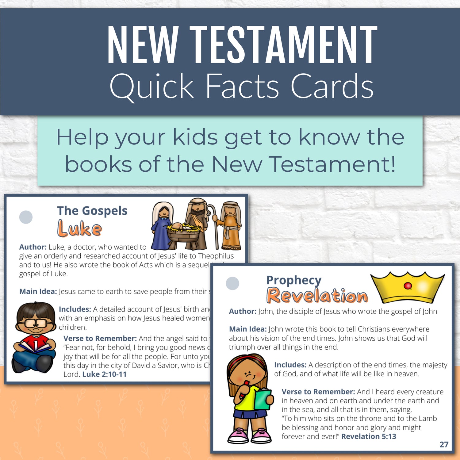 New Testament Books of the Bible Quick Facts Cards, Instant DIGITAL DOWNLOAD