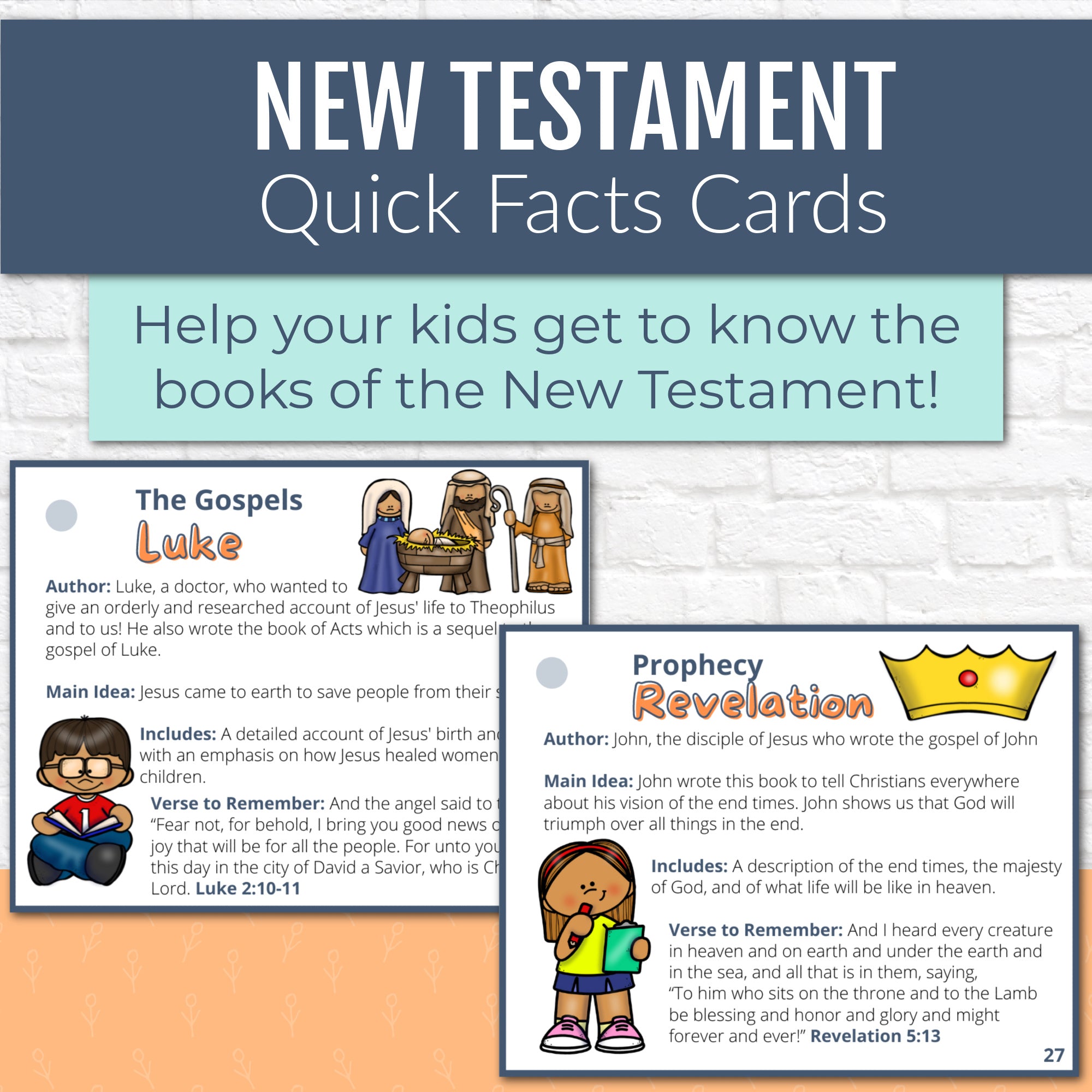 New Testament Books of the Bible Quick Facts Cards, Instant DIGITAL DOWNLOAD