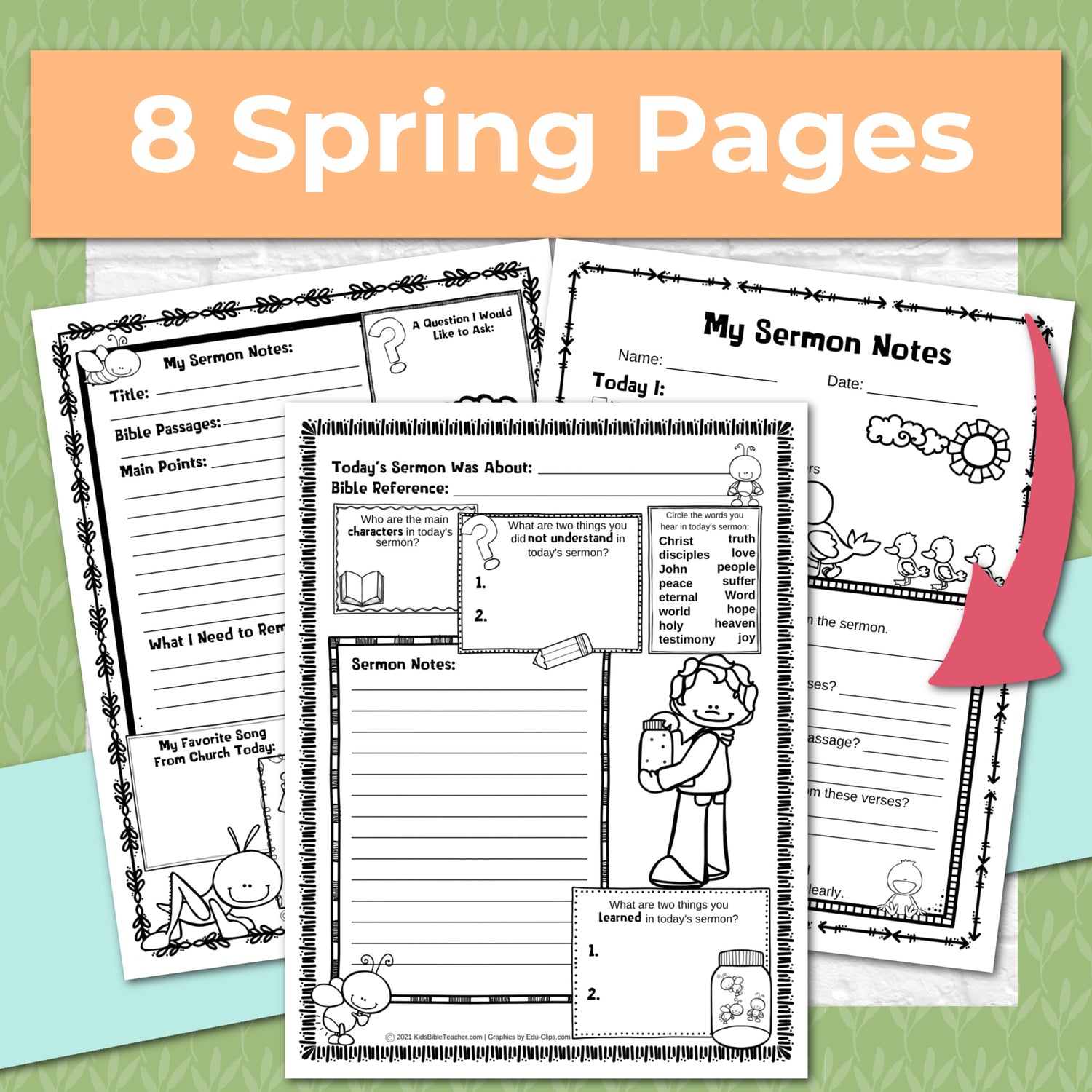 Seasonal and Holidays Sermon Notes Pack for Kids, Instant DIGITAL DOWNLOAD