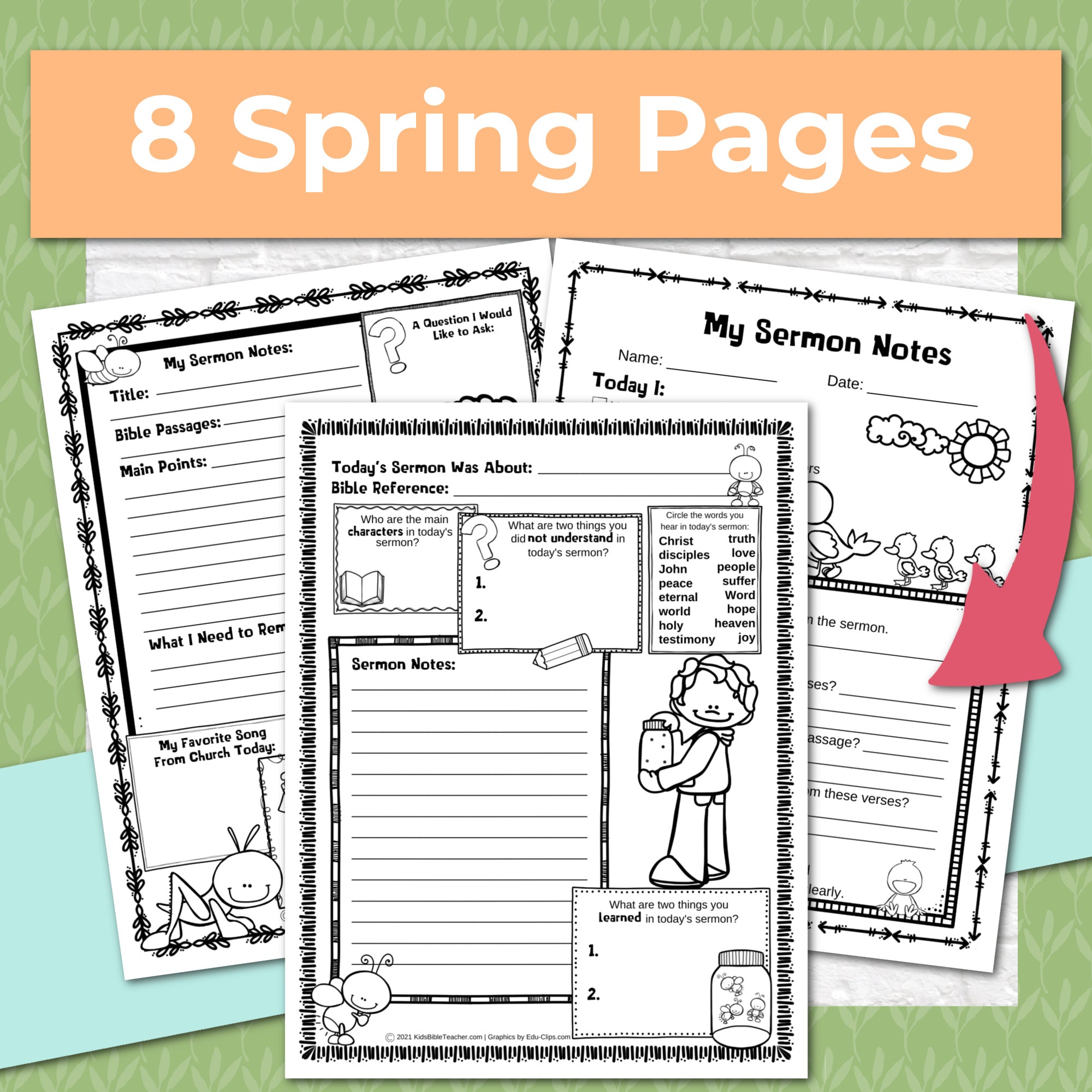 Seasonal and Holidays Sermon Notes Pack for Kids, Instant DIGITAL DOWNLOAD