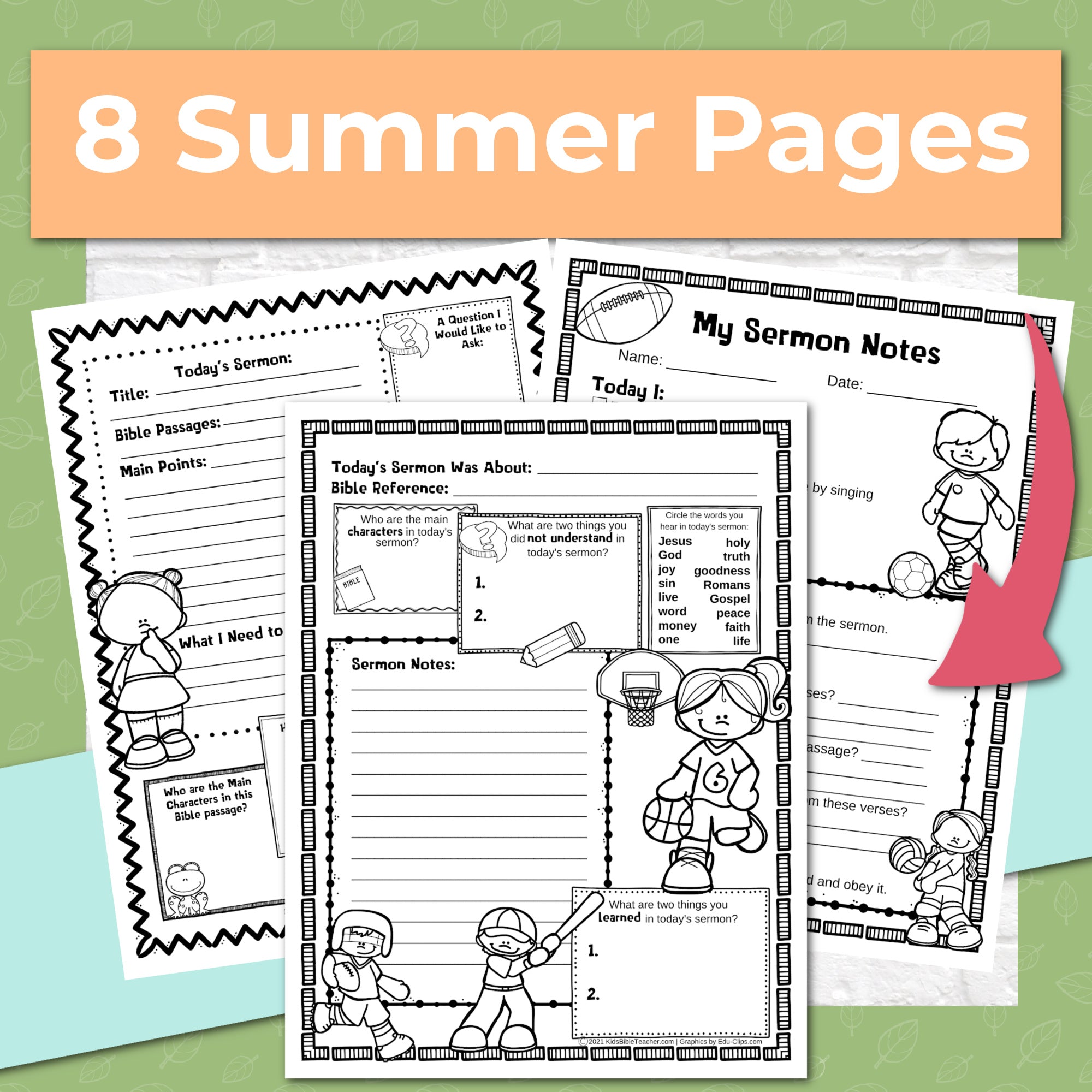 Seasonal and Holidays Sermon Notes Pack for Kids, Instant DIGITAL DOWNLOAD