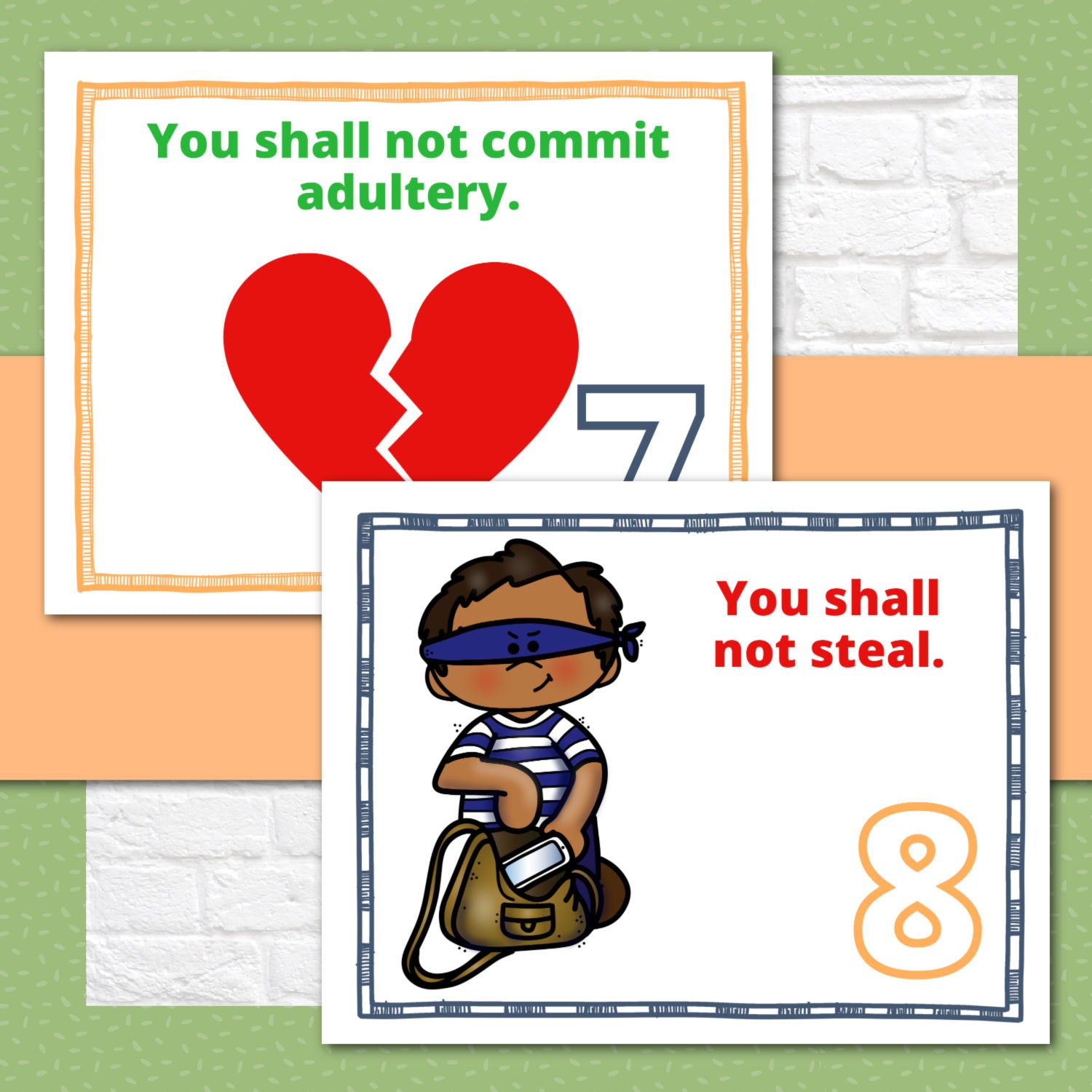 Ten Commandments Teaching Posters and Mini Cards for Protestants