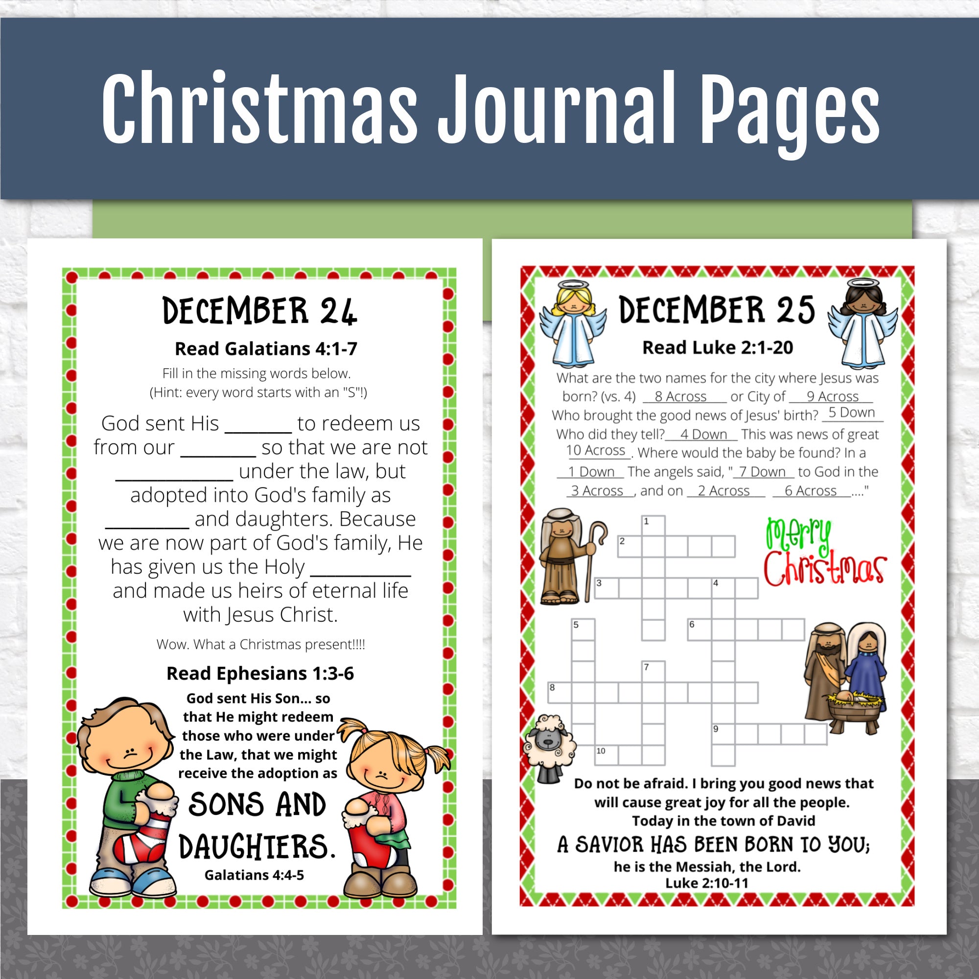 December Journal Pages with Bible Verses - Christmas Journal Pages for Advent