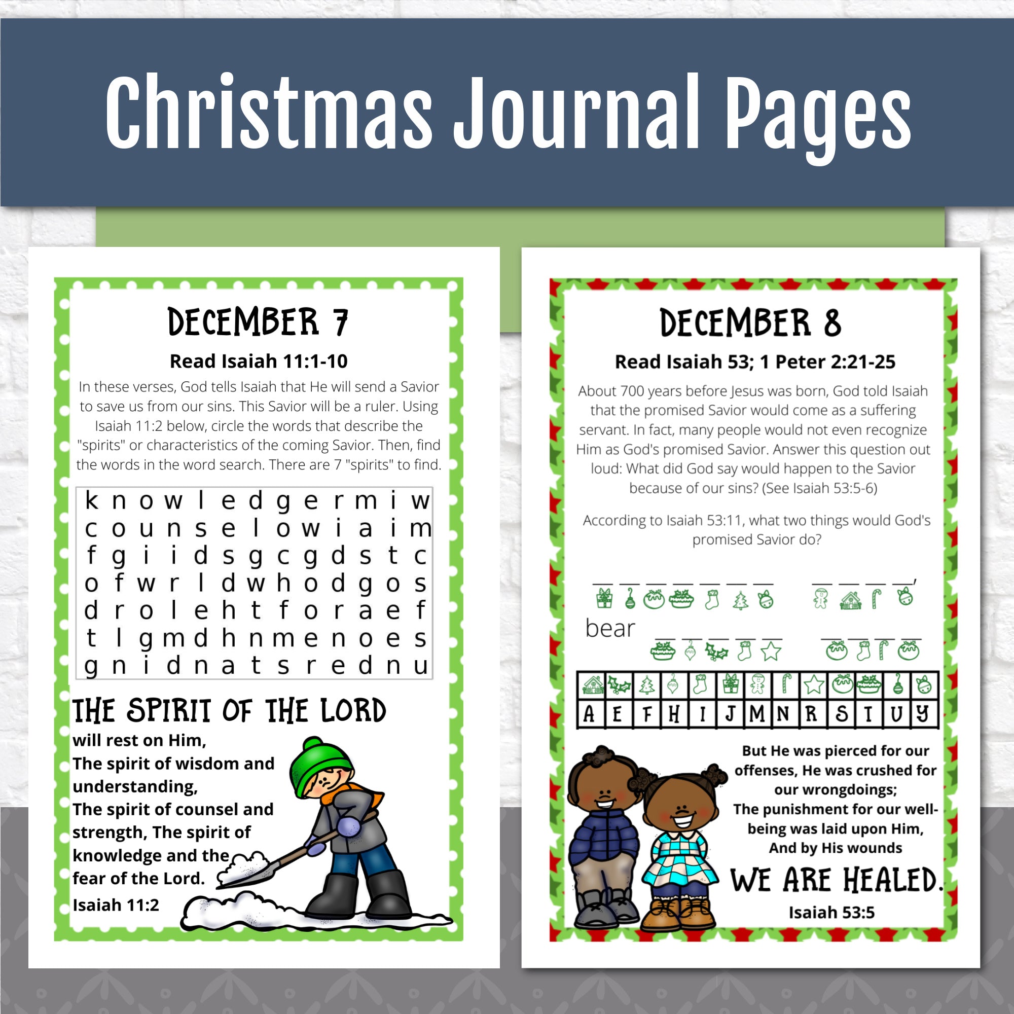 December Journal Pages with Bible Verses - Christmas Journal Pages for Advent
