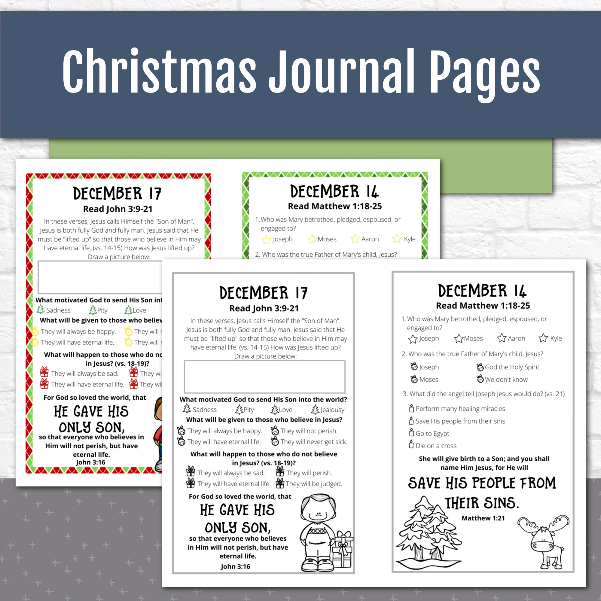 December Journal Pages with Bible Verses - Christmas Journal Pages for Advent