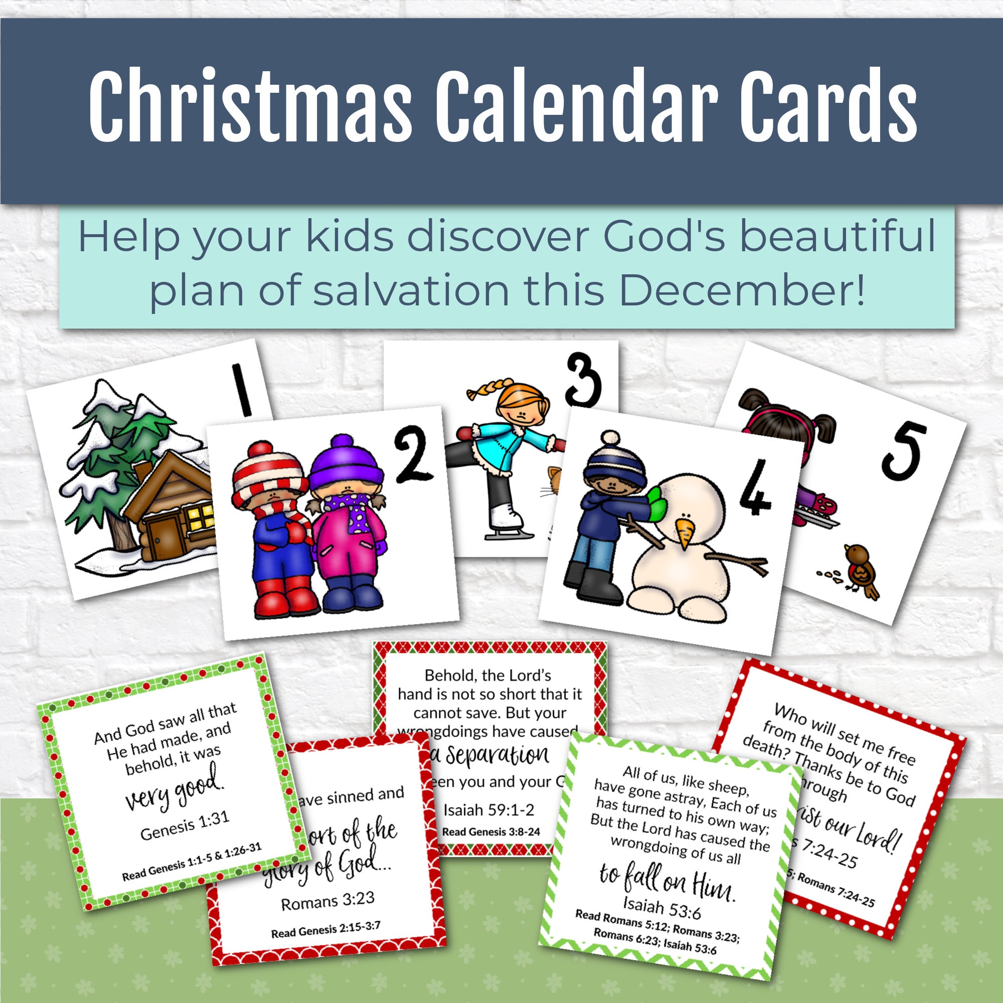 December Calendar Cards with Christmas Bible Verses - Advent Calendar Cards