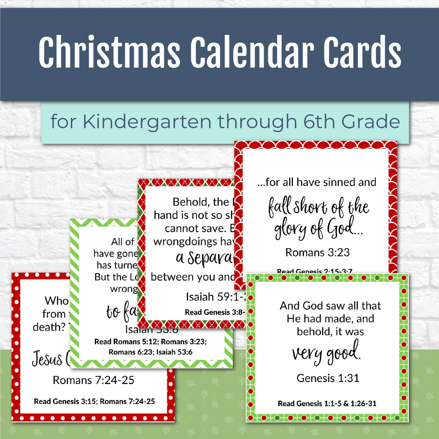 December Calendar Cards with Christmas Bible Verses - Advent Calendar Cards