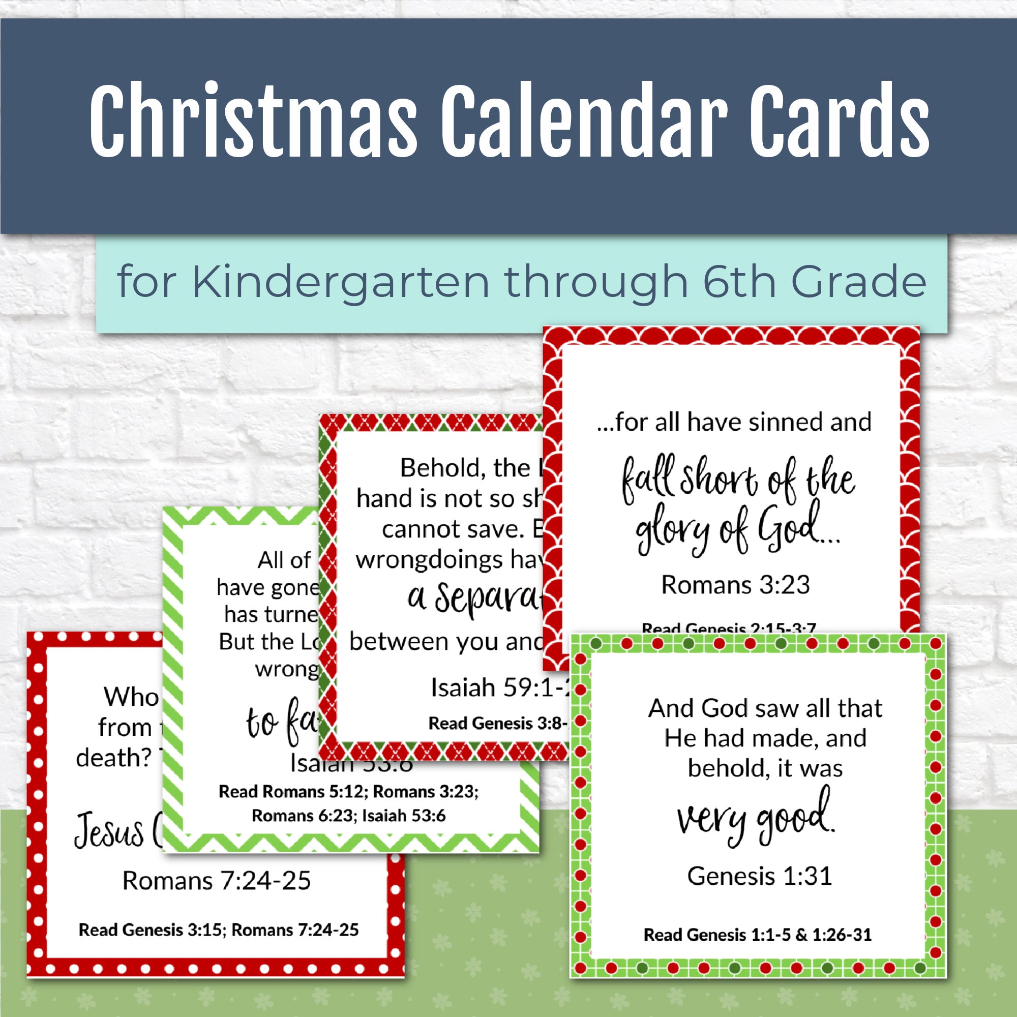 December Calendar Cards with Christmas Bible Verses - Advent Calendar Cards
