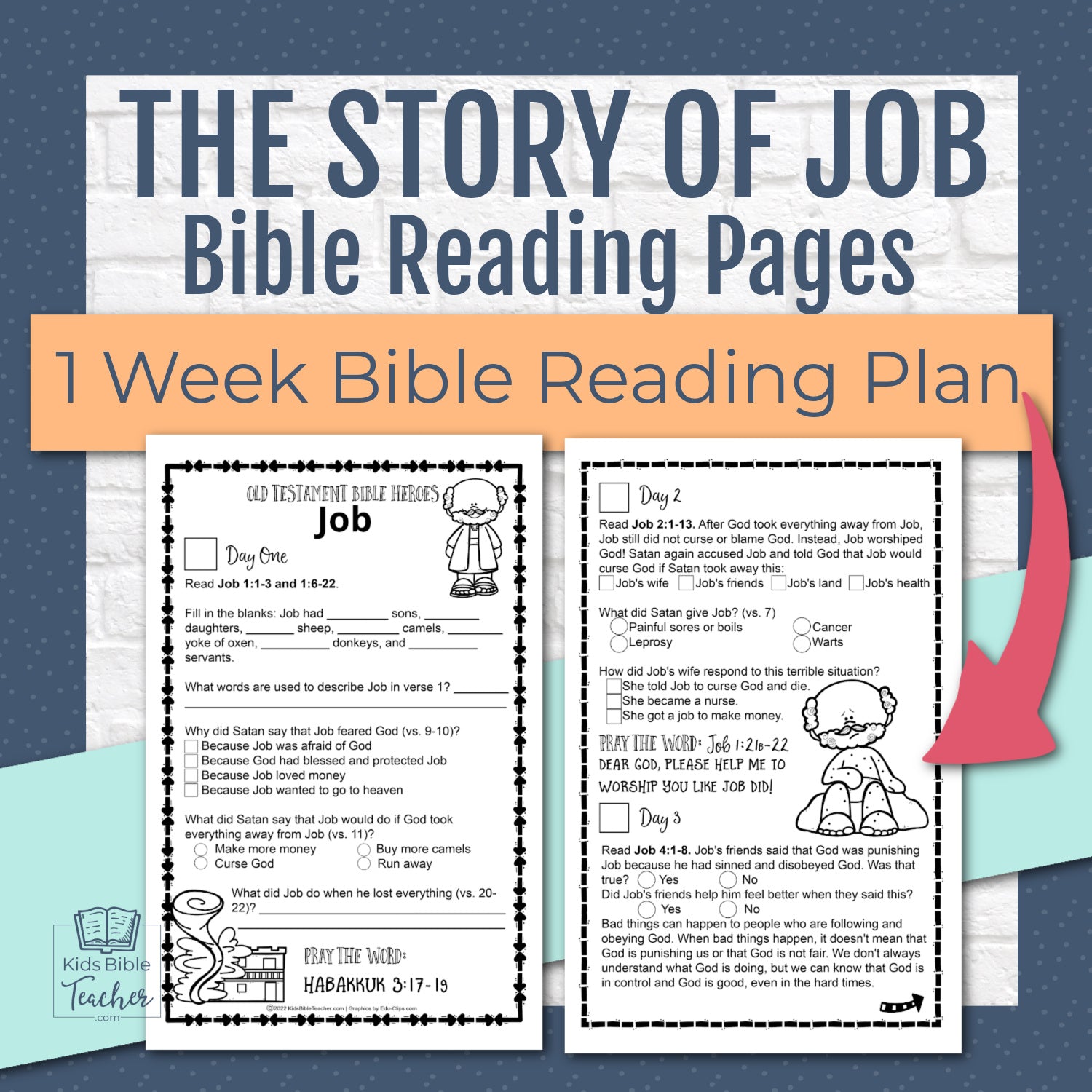 Story of Job Bible Reading Pages - 1 Week Bible Reading Plan for 1st - 6th Grade