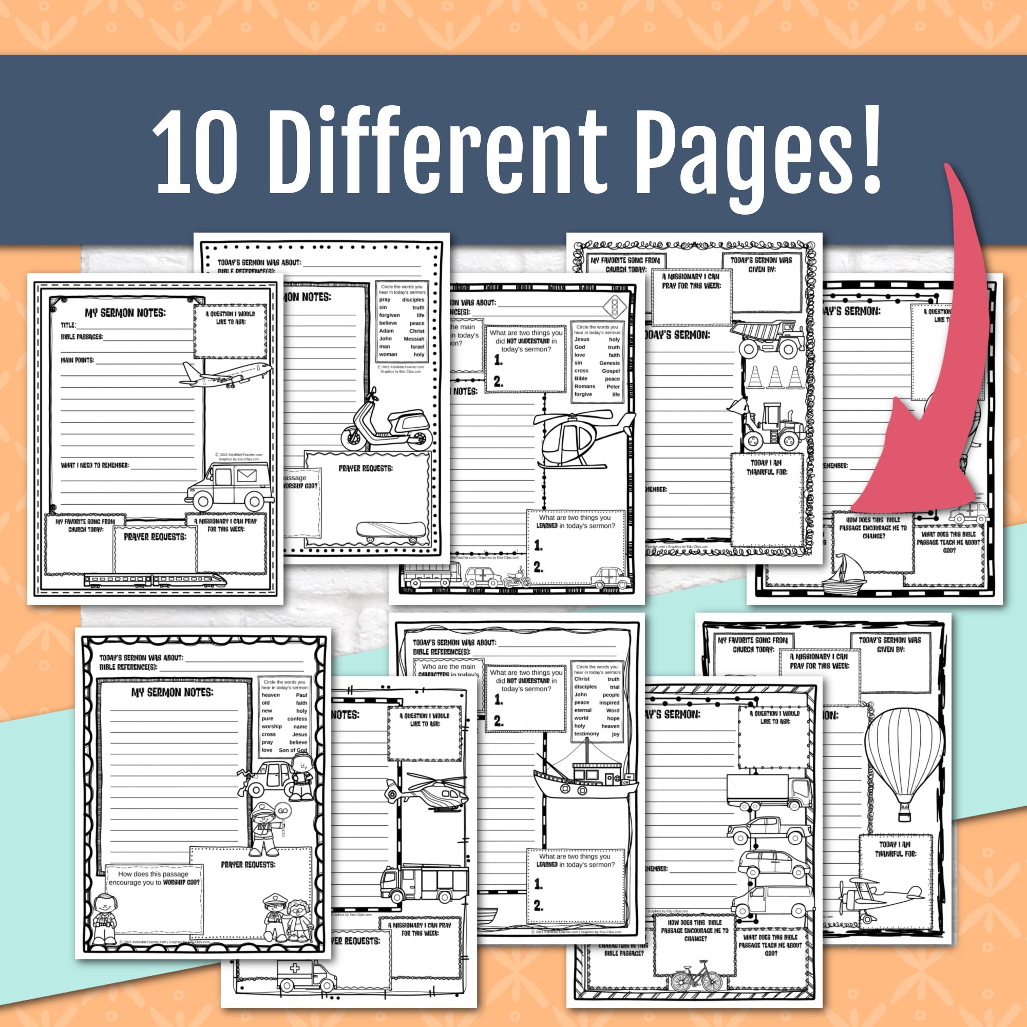 Transportation Sermon Notes for Kids, Elementary Level, Instant Download